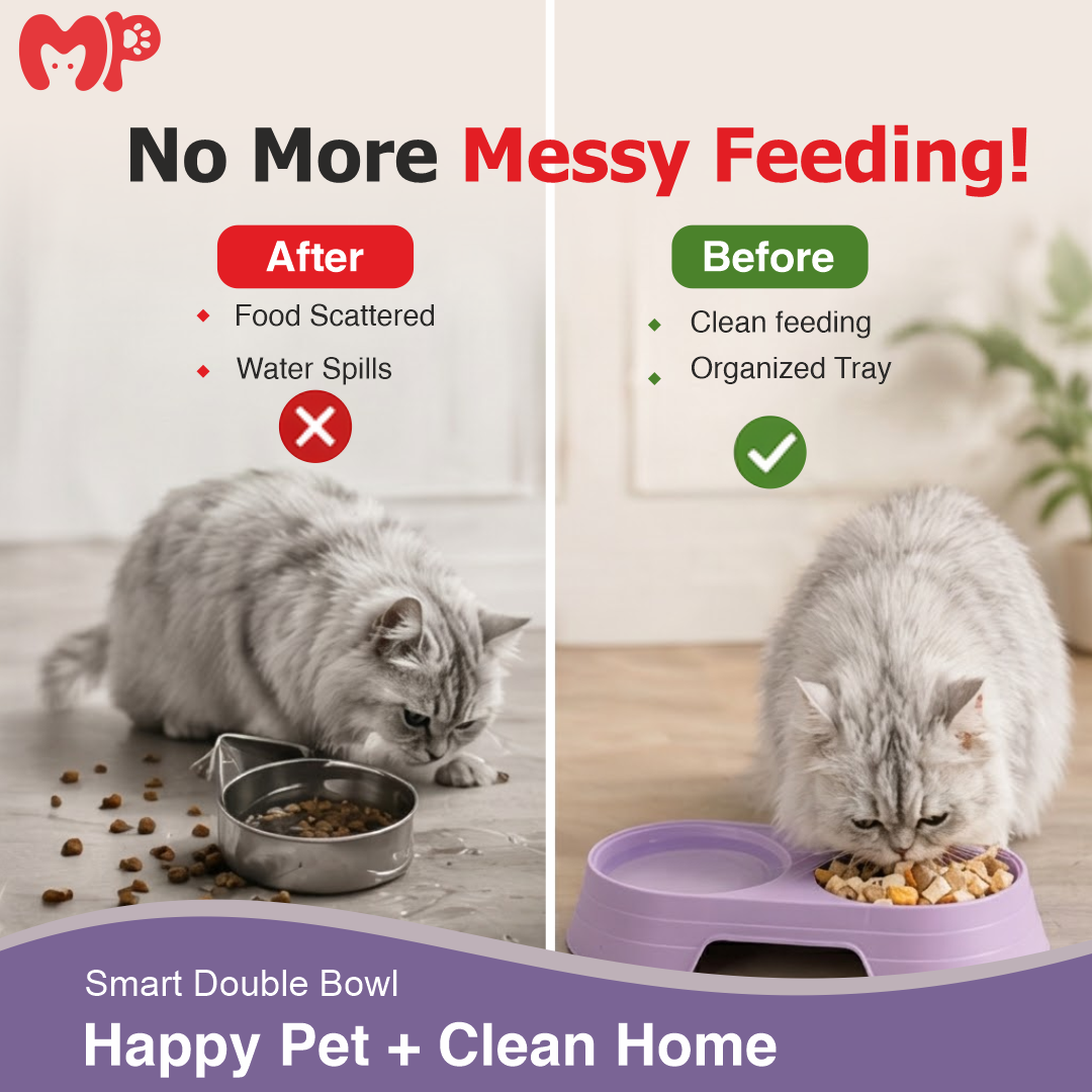 Premium 2-in-1 Integrated Pet Double Feeder Bowl | Lightweight Dual Food and Water Bowl for Cats and Dogs | Durable Non-Slip Feeding Bowl
