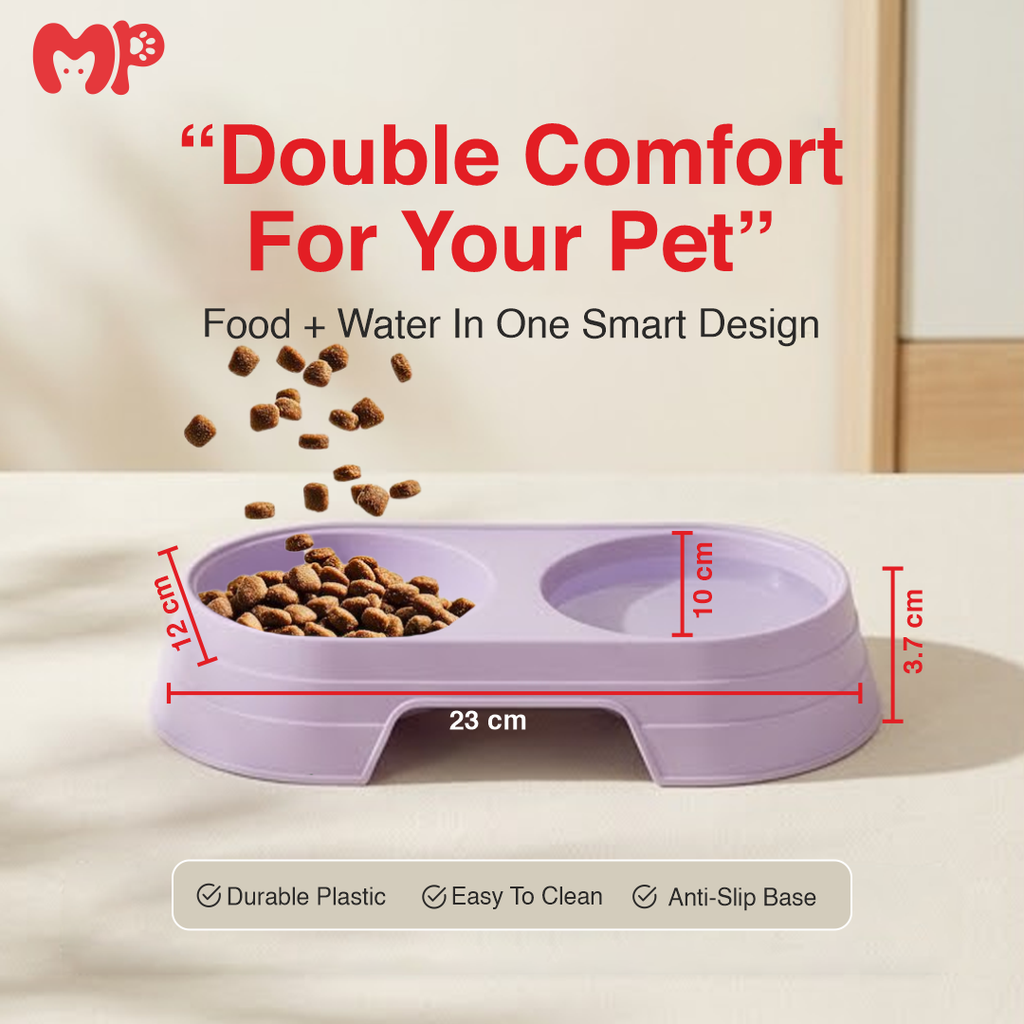 Premium 2-in-1 Integrated Pet Double Feeder Bowl | Lightweight Dual Food and Water Bowl for Cats and Dogs | Durable Non-Slip Feeding Bowl