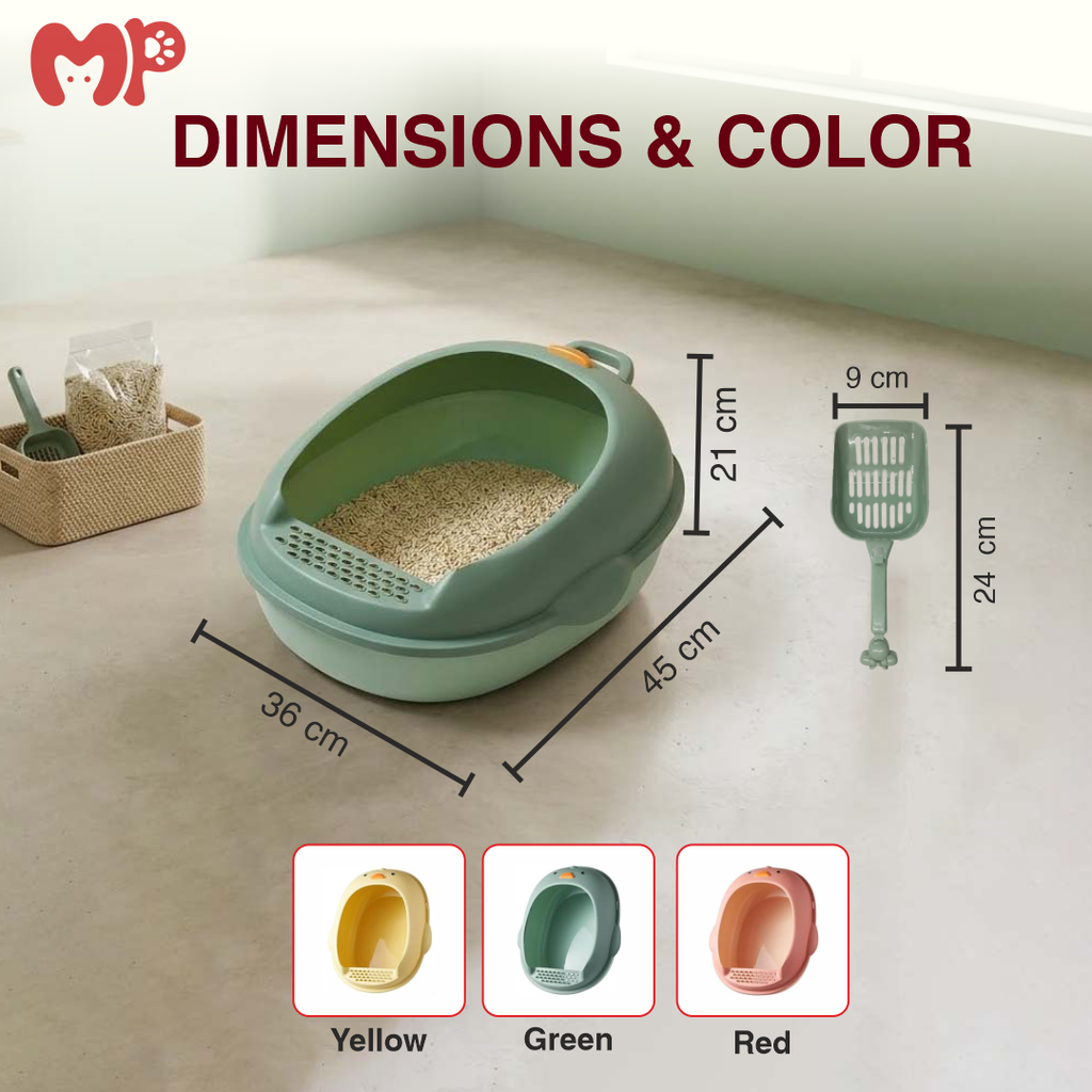 Cute and Adorable Duck-Shaped Semi-Enclosed Cat Litter Tray | Comes with a Matching Scooper | Anti-Tracking Open-Top Design | High Splash Guards | Non-Slip Base