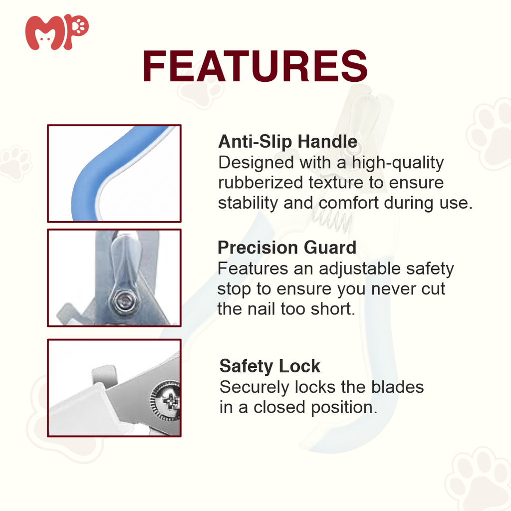 Pet Nail Clipper with Safety Guard | Anti-Slip Handle | Precision Guard | Safety Lock | Includes Nail File | Painless Sharp Claw Trimmer & Grooming Kit