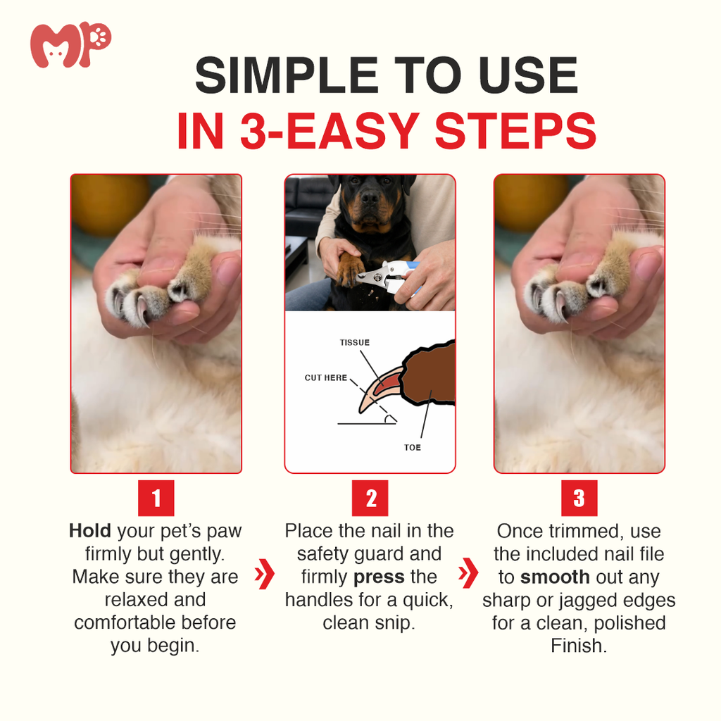 Pet Nail Clipper with Safety Guard | Anti-Slip Handle | Precision Guard | Safety Lock | Includes Nail File | Painless Sharp Claw Trimmer & Grooming Kit