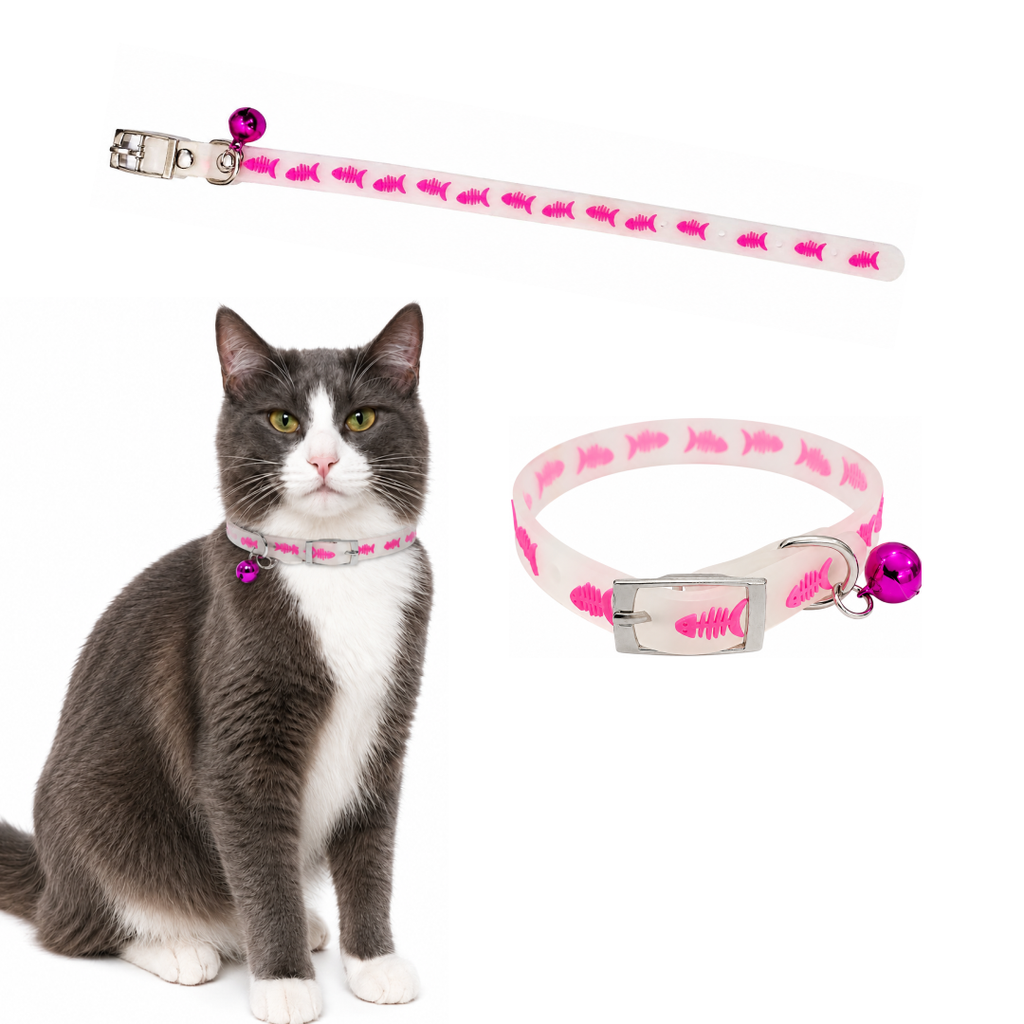 Reflective Silicone Cat Collar with Bell | Adjustable Glow Pet Collar for Cats, Kittens & Small Pets (Random Design)