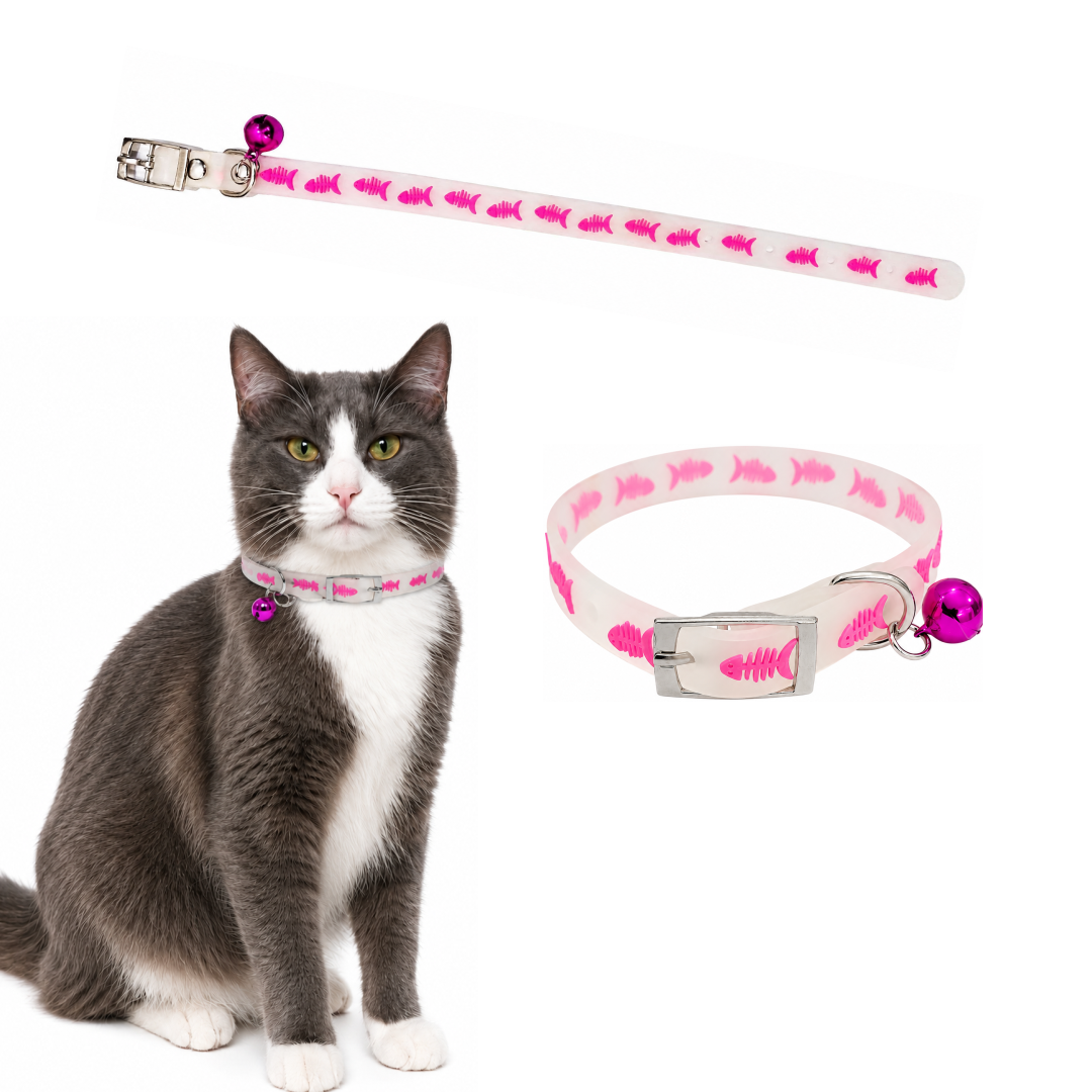 Reflective Silicone Cat Collar with Bell | Adjustable Glow Pet Collar for Cats, Kittens & Small Pets (Random Design)