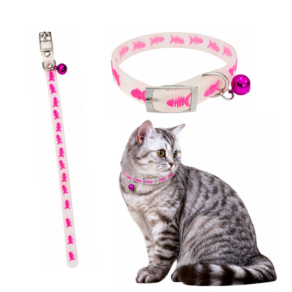 Reflective Silicone Cat Collar with Bell | Adjustable Glow Pet Collar for Cats, Kittens & Small Pets (Random Design)