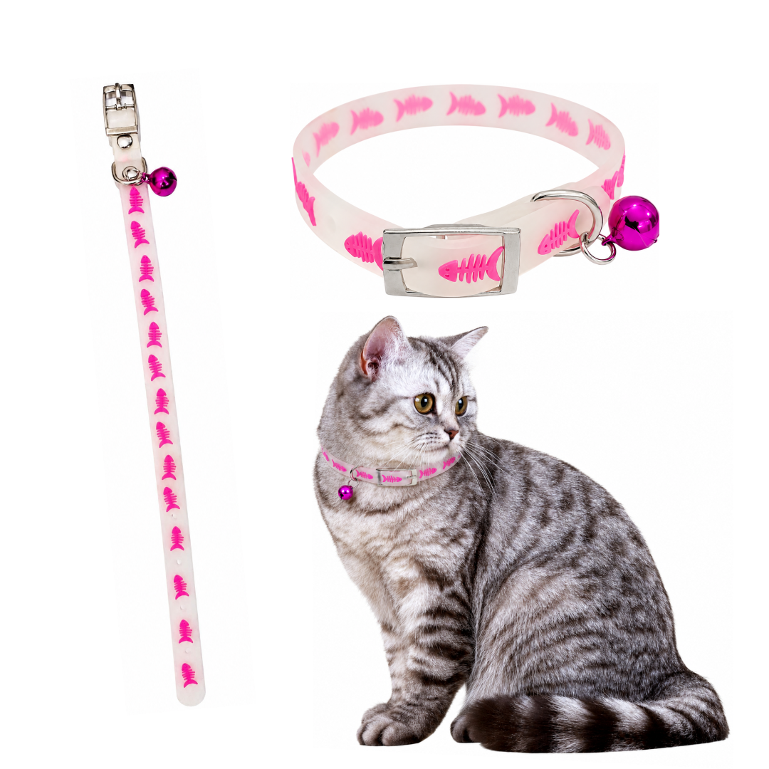 Reflective Silicone Cat Collar with Bell | Adjustable Glow Pet Collar for Cats, Kittens & Small Pets (Random Design)