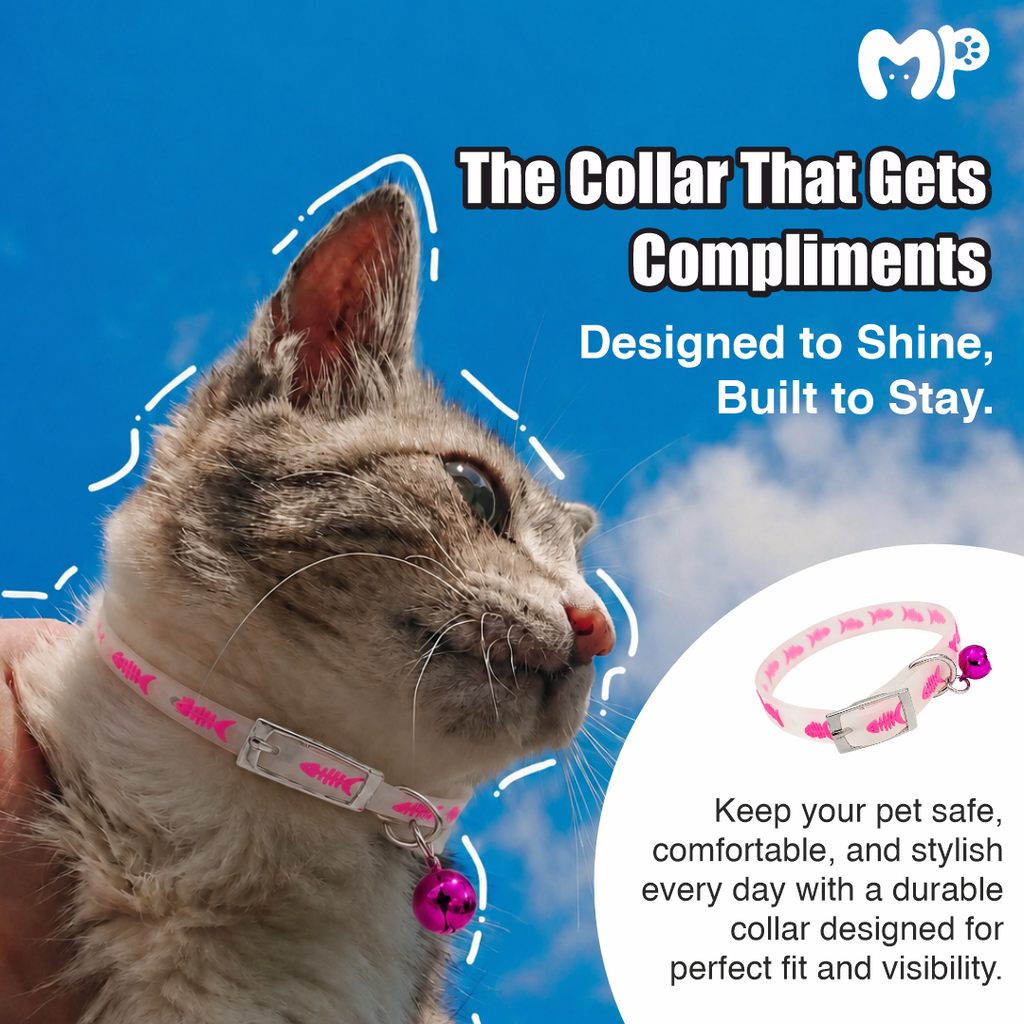 Reflective Silicone Cat Collar with Bell | Adjustable Glow Pet Collar for Cats, Kittens & Small Pets (Random Design)