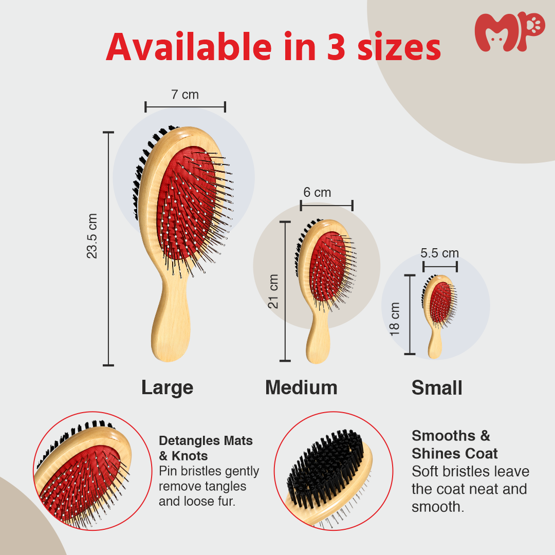 Premium Double-Sided Wooden Pet Grooming Brush for Dogs & Cats | 2-in-1 Detangling Pin & Soft Bristle Brush for De-shedding, Smoothing, and Massage (Gentle Care for All Fur Types)
