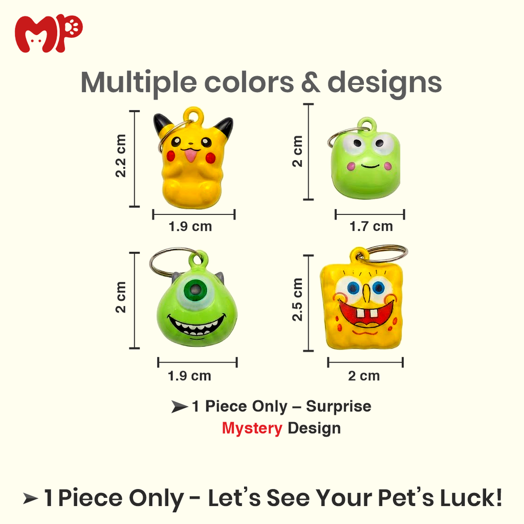 Cute Cartoon Pet Collar Bell Charm | Mystery Character Hanging Bell for Cats, Dogs & Small Pets (Random Design, 1 Piece)