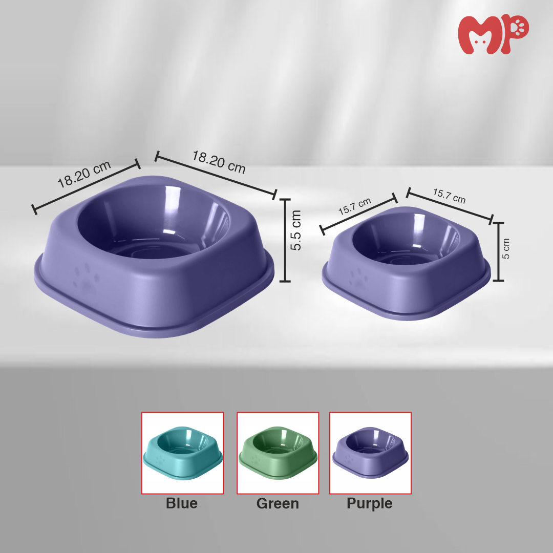 Plastic Square Pet Bowl | Lightweight | Safe and Non-Toxic | Easy to Clean | for Cats and Dogs (Small) | (Large)