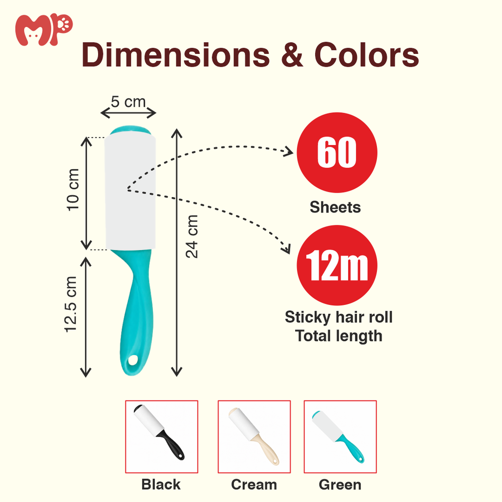 Premium Sticky Pet Hair & Lint Roller | 60 Easy-Tear Sheets (12M Total Length) | Ergonomic Wave Handle for Fast Cleaning of Dog Fur | Cat Hair | Dust from Clothes | Sofas | Beds | Car Seats
