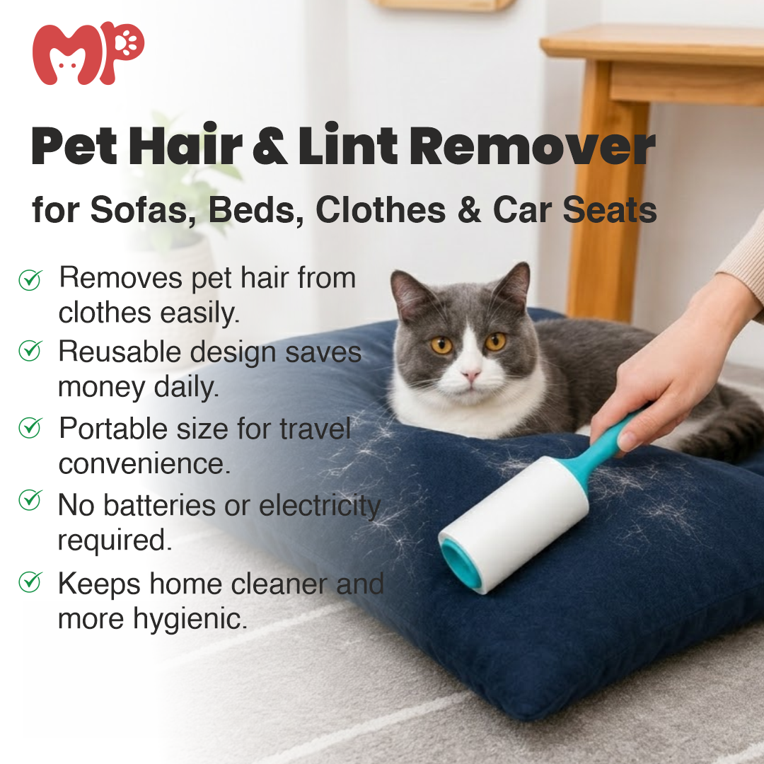 Premium Sticky Pet Hair & Lint Roller | 60 Easy-Tear Sheets (12M Total Length) | Ergonomic Wave Handle for Fast Cleaning of Dog Fur | Cat Hair | Dust from Clothes | Sofas | Beds | Car Seats