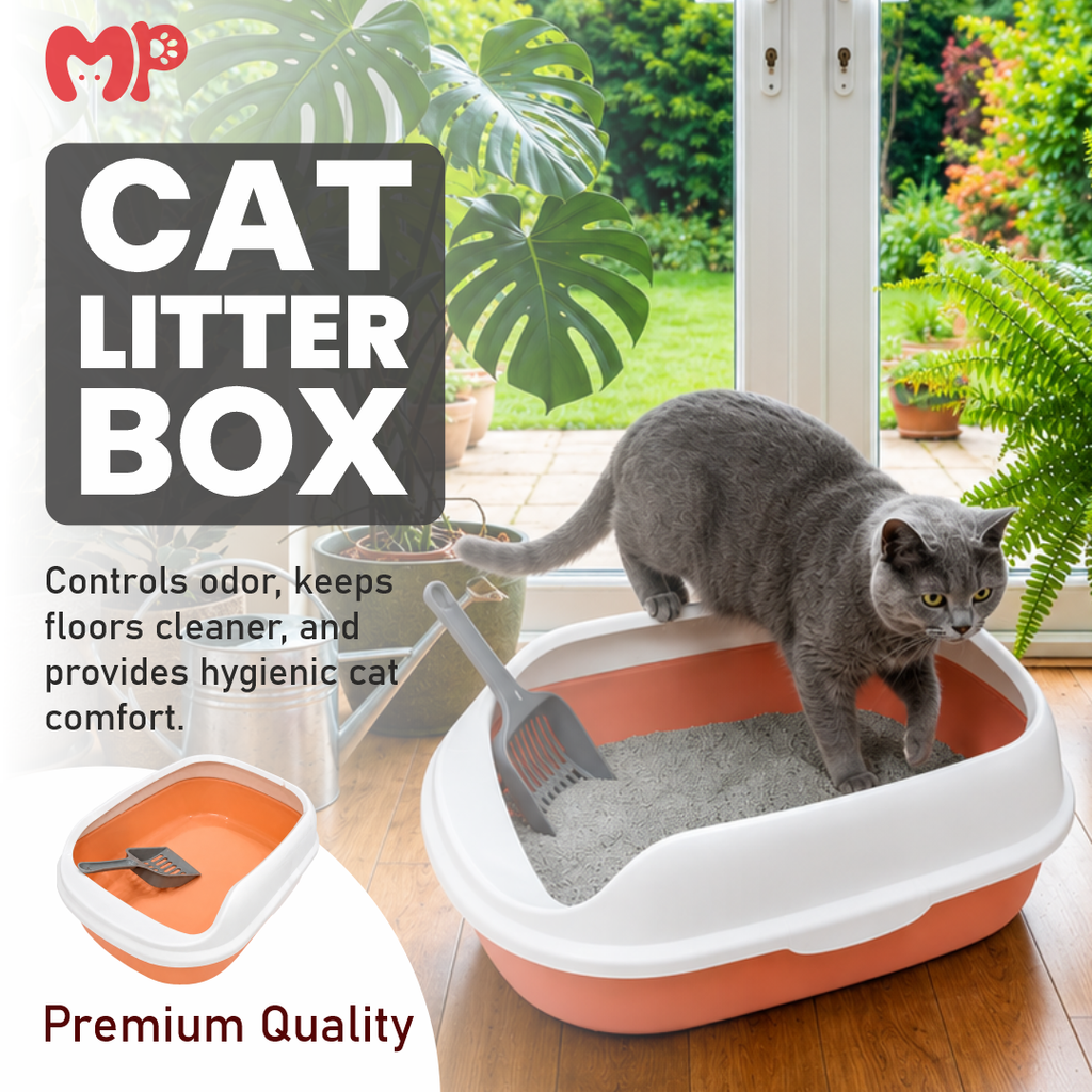 Premium Semi-Enclosed Cat Litter Box with Ergonomic Scoop | High Rim Anti-Splashing Plastic Cat Litter Tray | Leak-Proof | Easy-to-Clean | Odor Control Kitty Loo