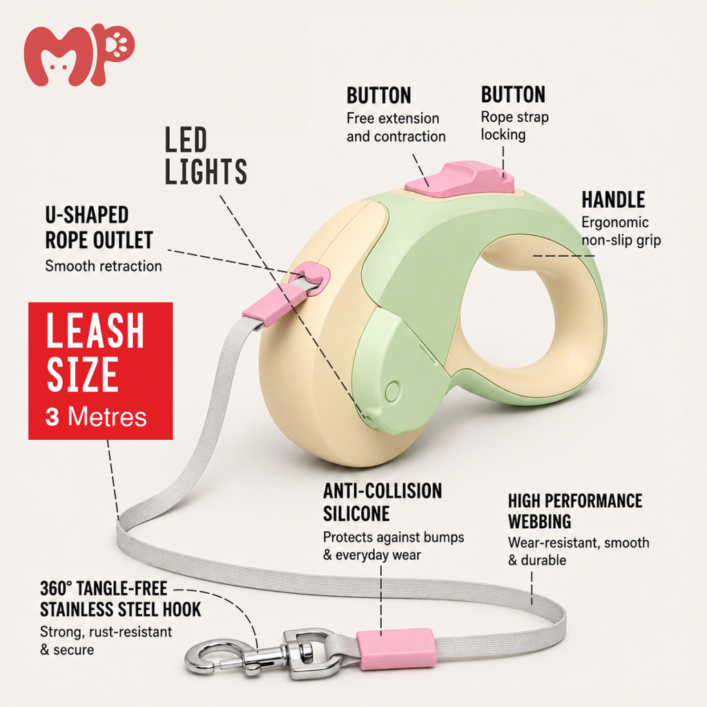 Premium Retractable Dog Leash with Built-in LED Night Light | Heavy Duty 3m | 5m Automatic Extending Pet Walking Leash for Small | Medium Dogs and Cats | Ergonomic Tangle-Free Traction Rope (Small) | (Medium)