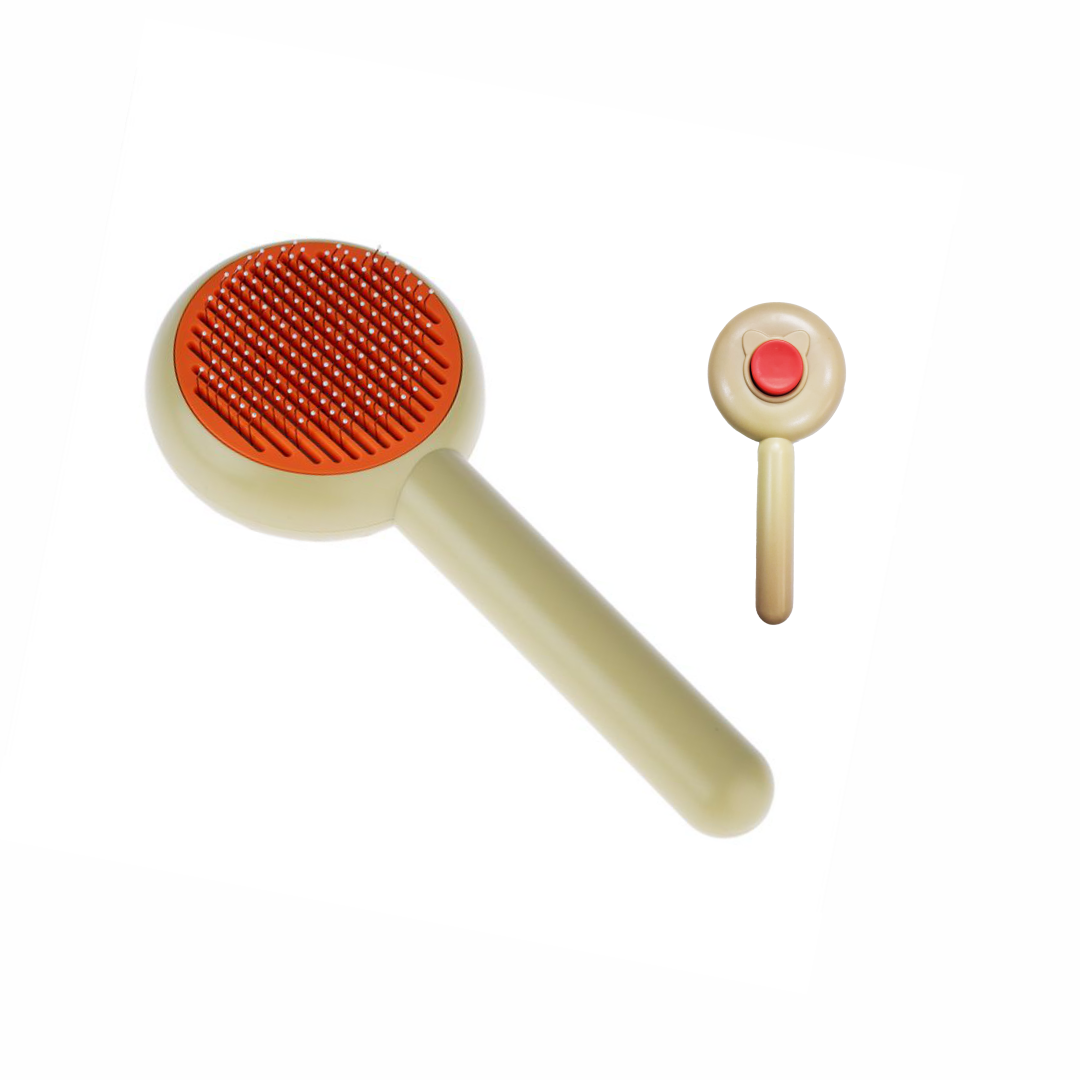 Self-Cleaning Pet Slicker Brush for Dogs & Cats – Round Fine Wire Bristles with Protective Massage Tips and One-Click Fur Release Button for Easy De-shedding | Detangling