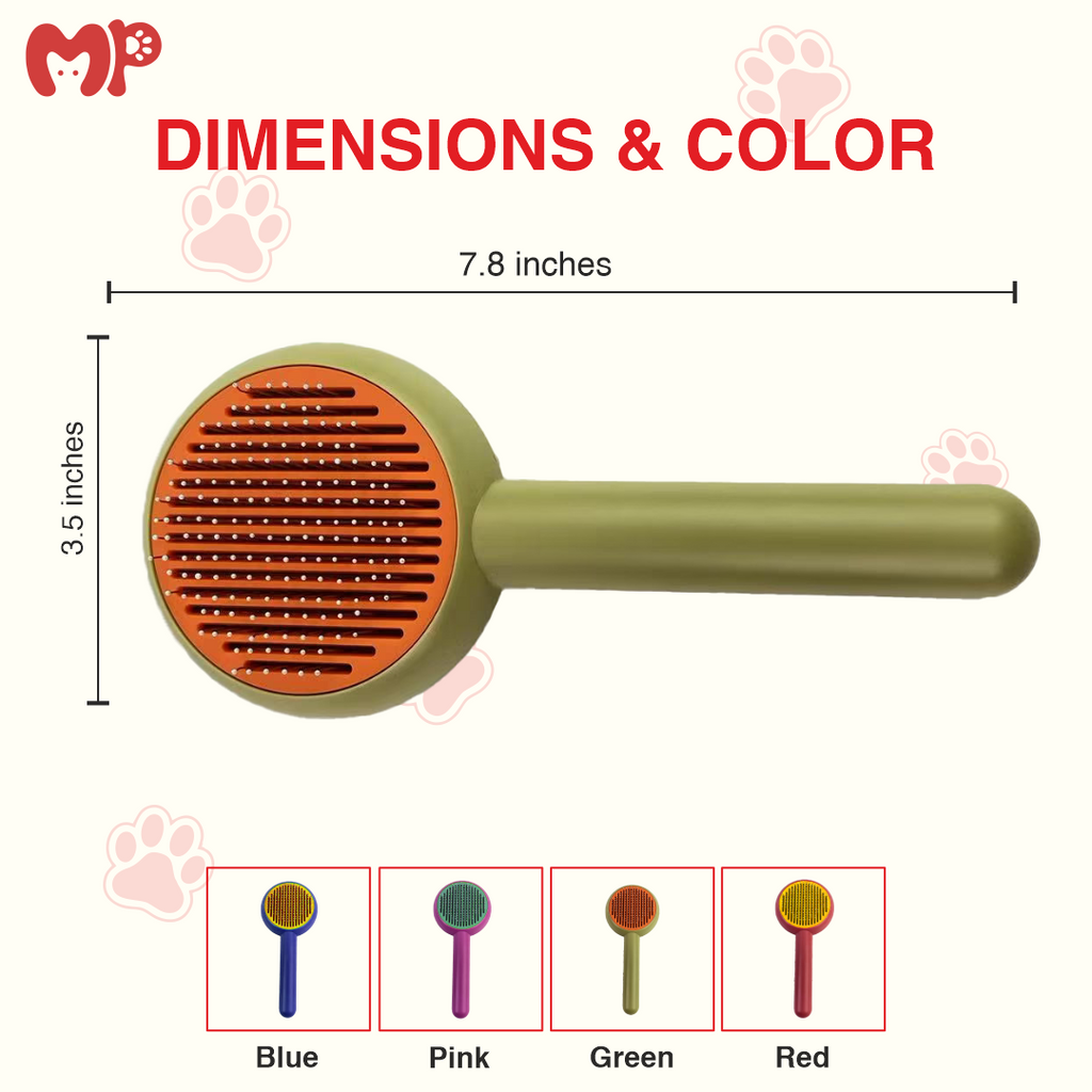 Self-Cleaning Pet Slicker Brush for Dogs & Cats – Round Fine Wire Bristles with Protective Massage Tips and One-Click Fur Release Button for Easy De-shedding | Detangling
