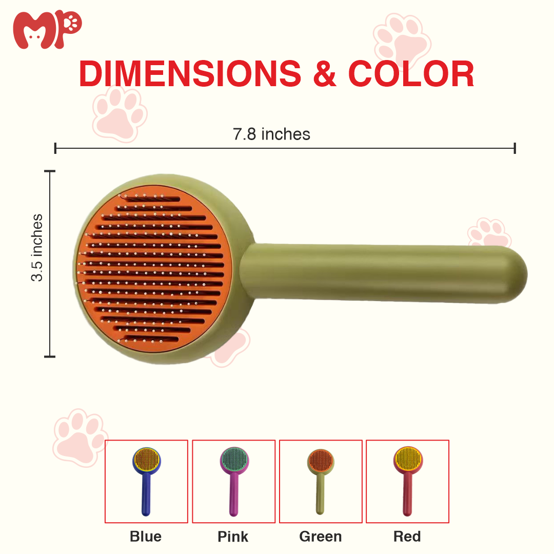 Self-Cleaning Pet Slicker Brush for Dogs & Cats – Round Fine Wire Bristles with Protective Massage Tips and One-Click Fur Release Button for Easy De-shedding | Detangling