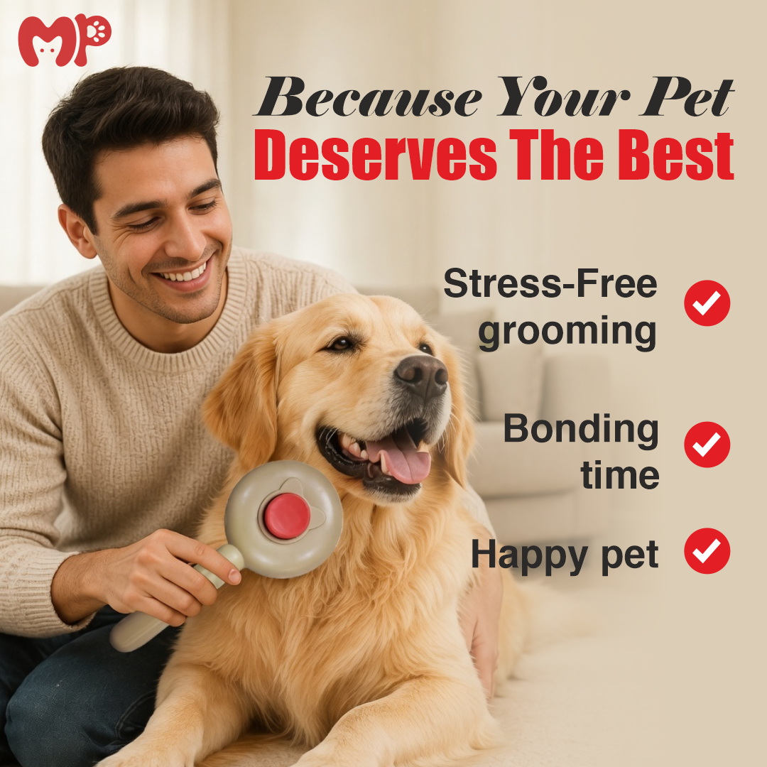 Self-Cleaning Pet Slicker Brush for Dogs & Cats – Round Fine Wire Bristles with Protective Massage Tips and One-Click Fur Release Button for Easy De-shedding | Detangling