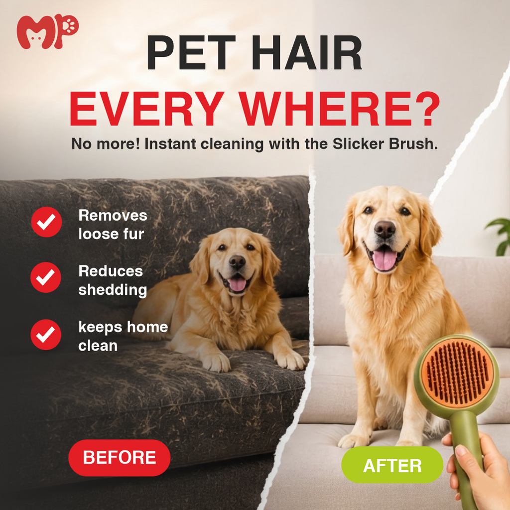 Self-Cleaning Pet Slicker Brush for Dogs & Cats – Round Fine Wire Bristles with Protective Massage Tips and One-Click Fur Release Button for Easy De-shedding | Detangling