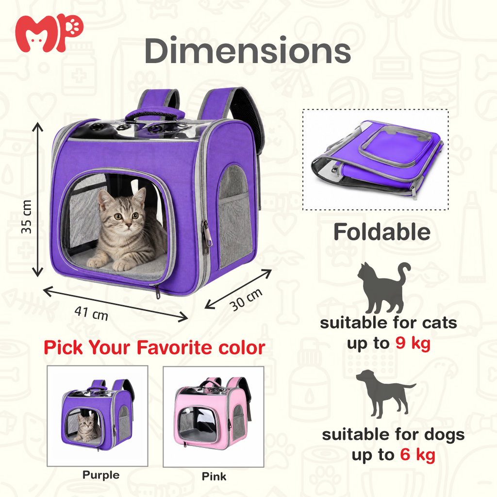 Premium Foldable Pet Carrier Backpack with Panoramic View Window | Dual-Comfort Travel Bag with Removable Soft Pad for Cats & Small Dogs