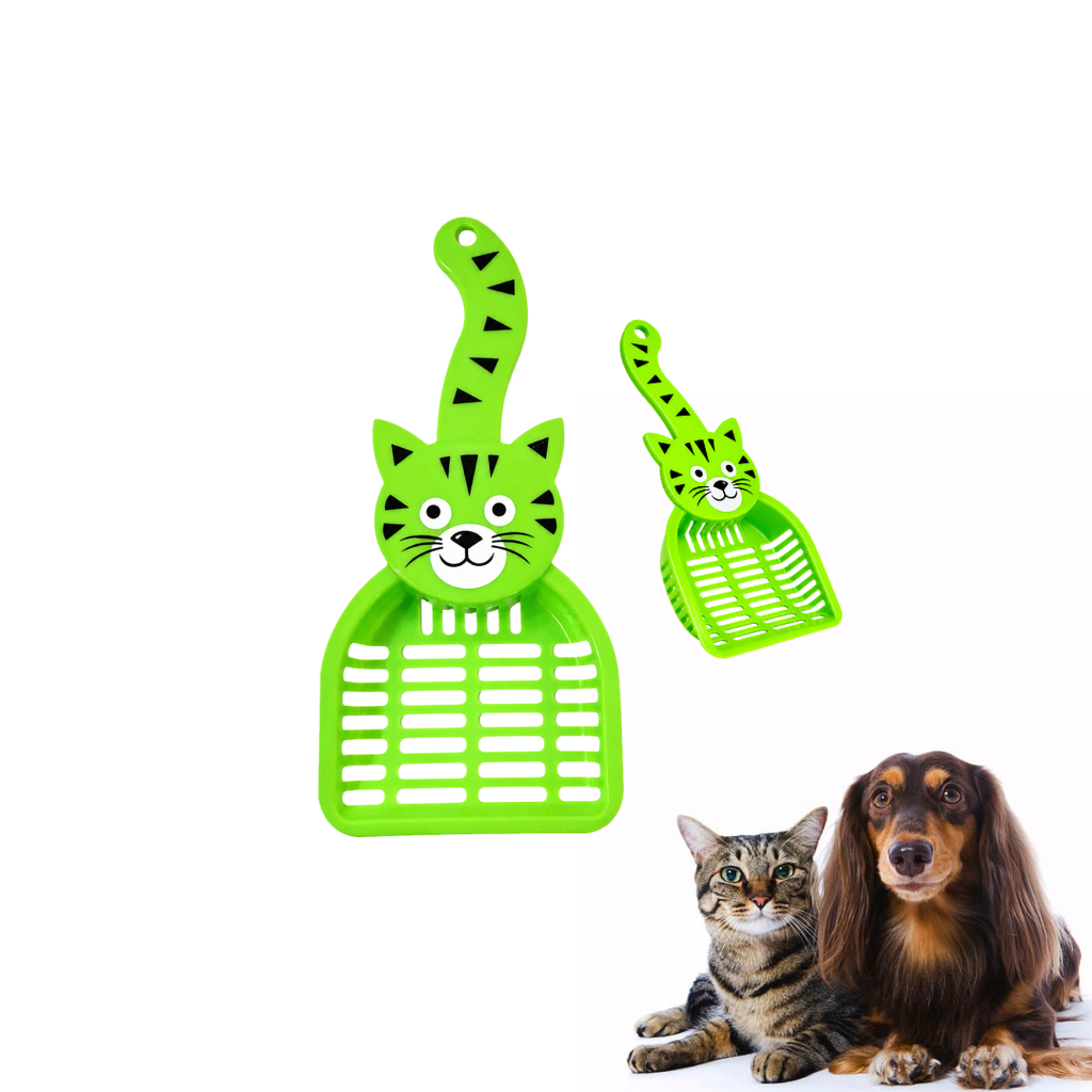 Premium Cute Cat-Faced Pet Litter Scooper | Durable Plastic Sifting Shovel with Long Tail Ergonomic Handle | Reusable, Washable Quick-Separation Sifter Cleaner for Cat & Dog Litter Boxes