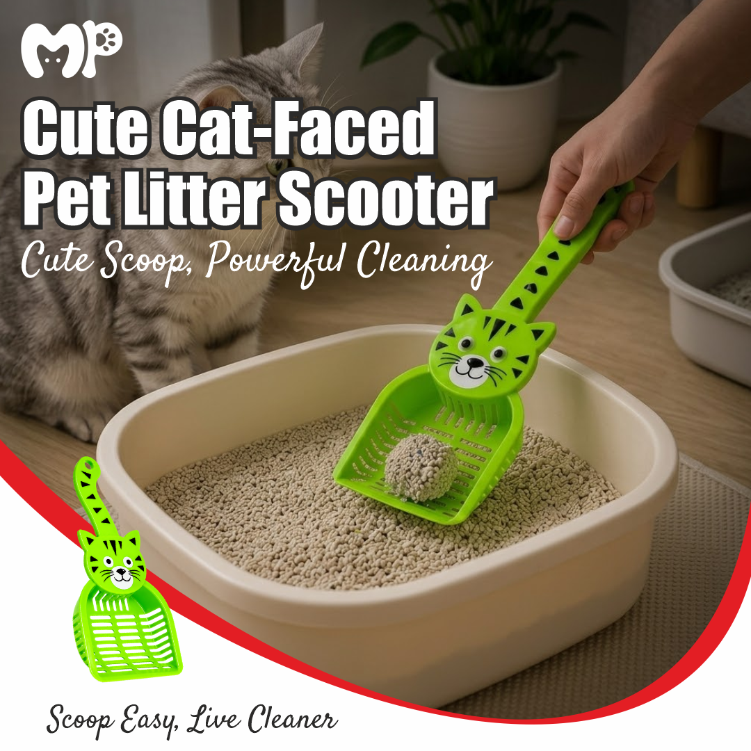 Premium Cute Cat-Faced Pet Litter Scooper | Durable Plastic Sifting Shovel with Long Tail Ergonomic Handle | Reusable, Washable Quick-Separation Sifter Cleaner for Cat & Dog Litter Boxes