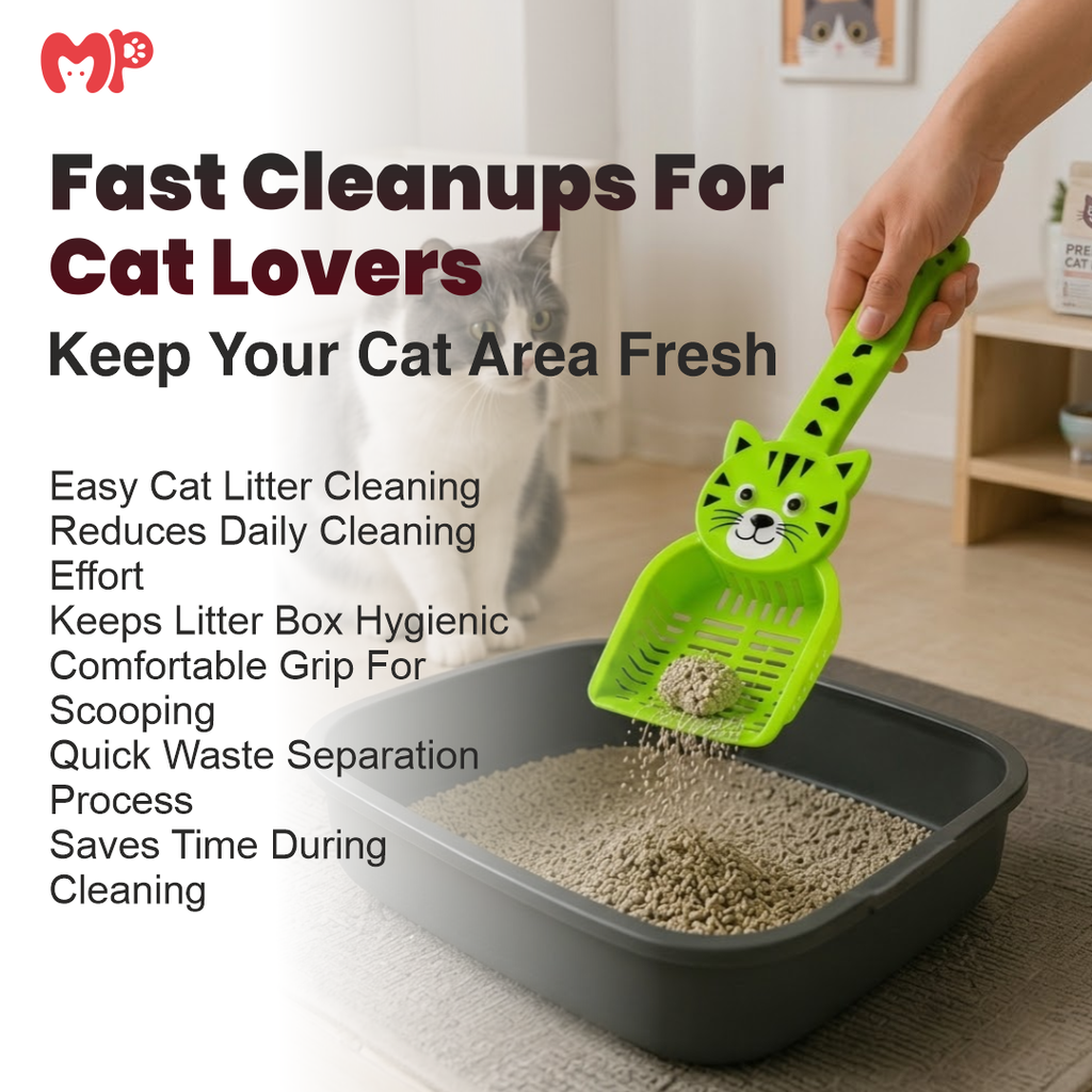 Premium Cute Cat-Faced Pet Litter Scooper | Durable Plastic Sifting Shovel with Long Tail Ergonomic Handle | Reusable, Washable Quick-Separation Sifter Cleaner for Cat & Dog Litter Boxes