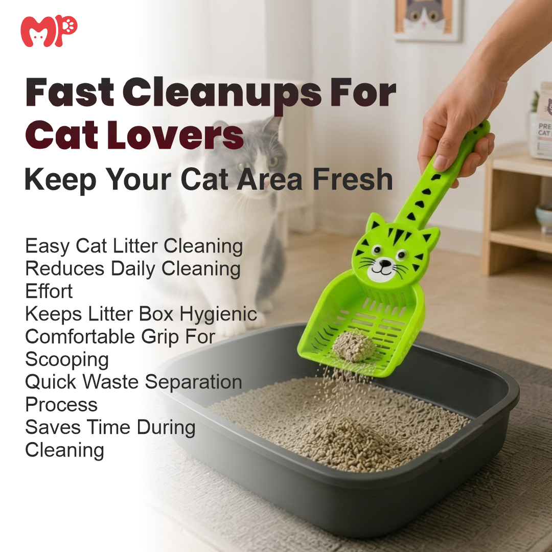 Premium Cute Cat-Faced Pet Litter Scooper | Durable Plastic Sifting Shovel with Long Tail Ergonomic Handle | Reusable, Washable Quick-Separation Sifter Cleaner for Cat & Dog Litter Boxes