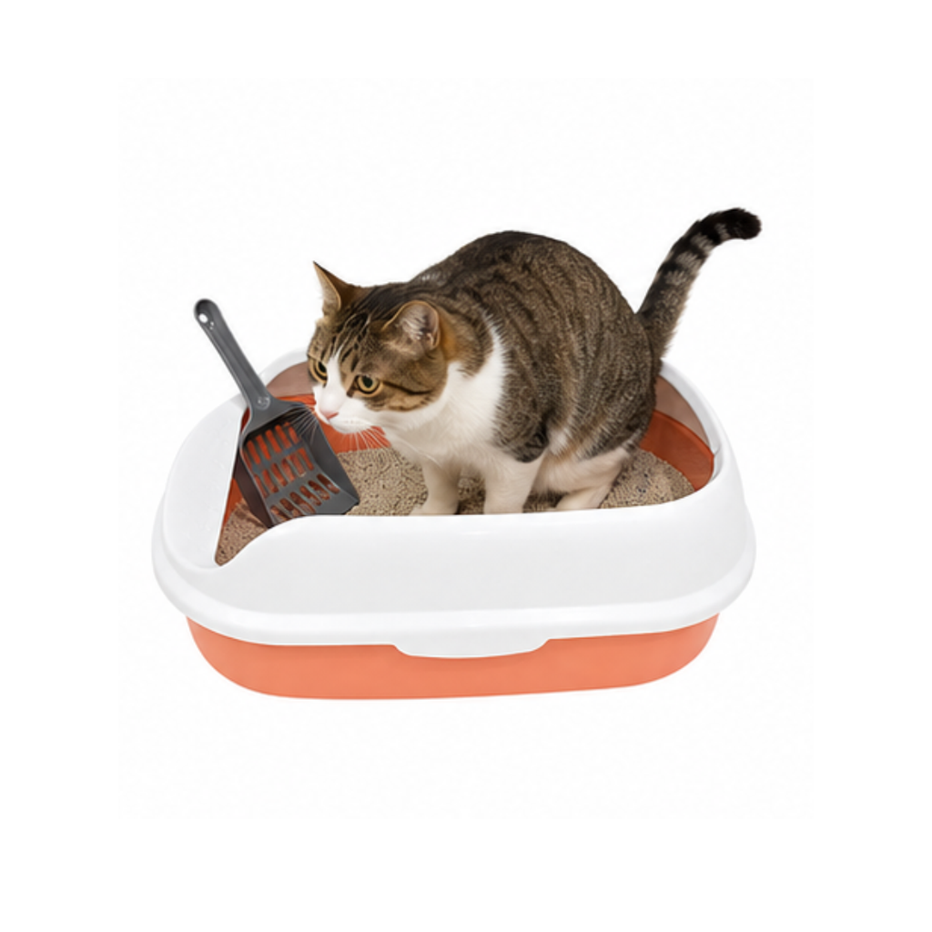 Premium Semi-Enclosed Cat Litter Box with Ergonomic Scoop | High Rim Anti-Splashing Plastic Cat Litter Tray | Leak-Proof | Easy-to-Clean | Odor Control Kitty Loo