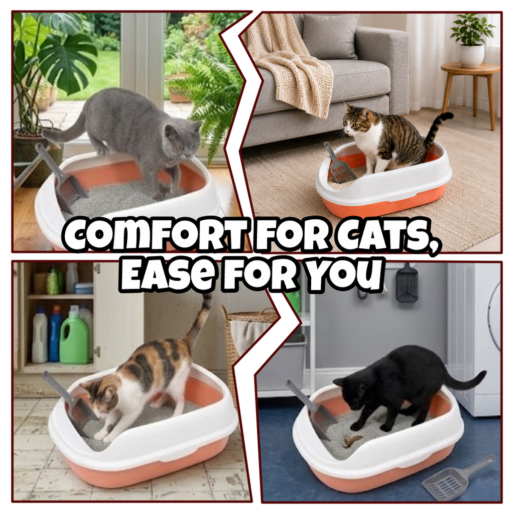 Premium Semi-Enclosed Cat Litter Box with Ergonomic Scoop | High Rim Anti-Splashing Plastic Cat Litter Tray | Leak-Proof | Easy-to-Clean | Odor Control Kitty Loo