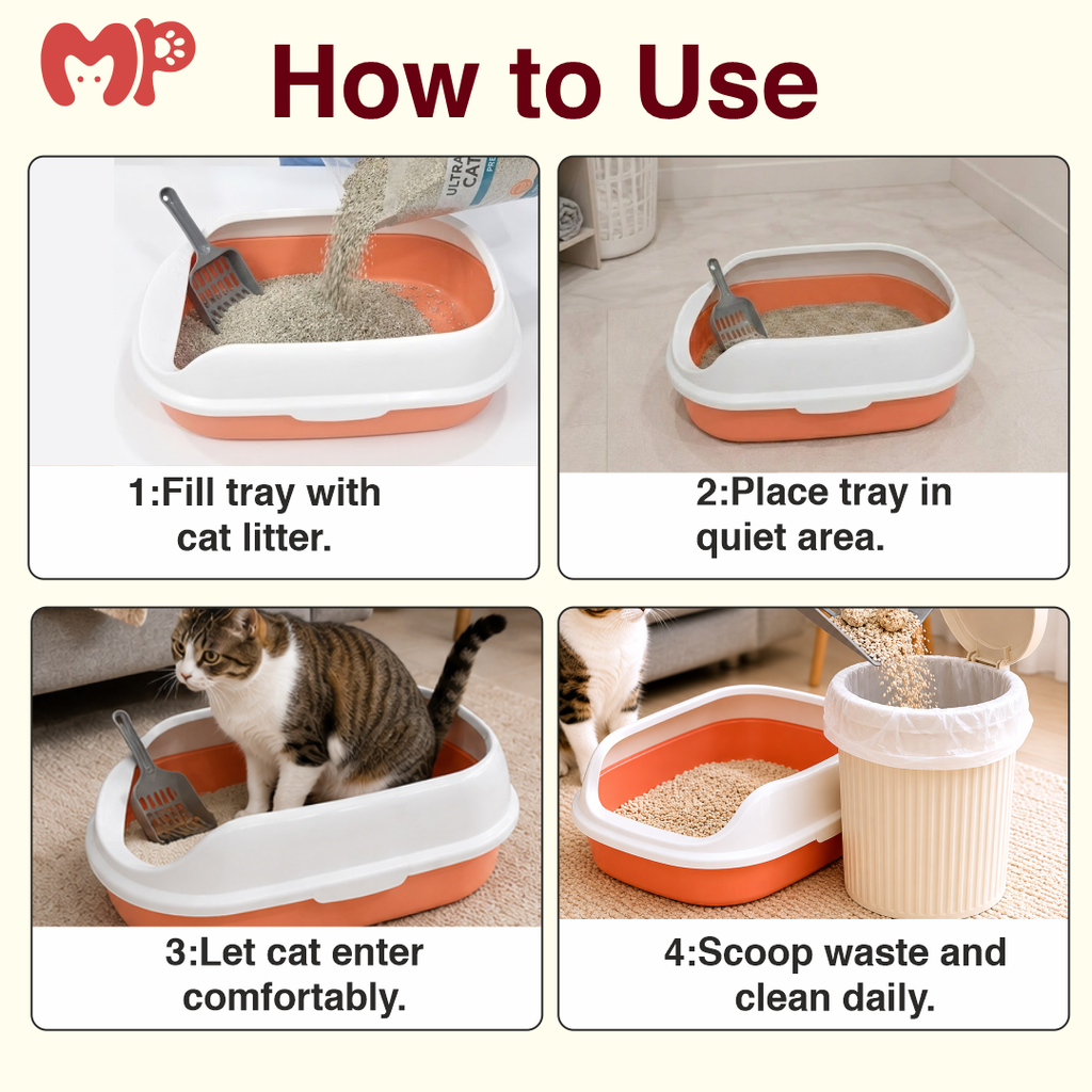 Premium Semi-Enclosed Cat Litter Box with Ergonomic Scoop | High Rim Anti-Splashing Plastic Cat Litter Tray | Leak-Proof | Easy-to-Clean | Odor Control Kitty Loo