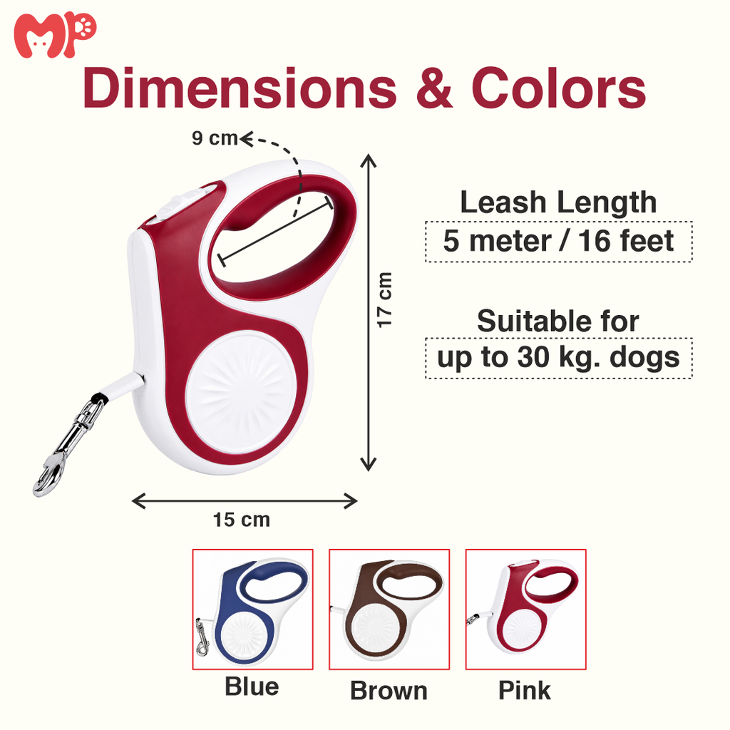 Premium 5m Retractable Dog Leash with Innovative Double Lock System | 16ft Heavy Duty Automatic Extending Pet Walking Leash for Medium & Large Dogs up to 30kg | 3-Gear Control with Double Lock