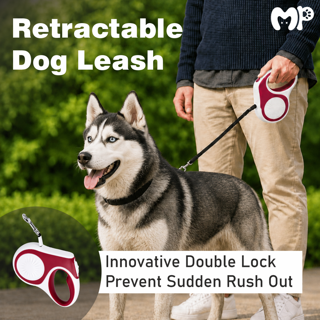 Premium 5m Retractable Dog Leash with Innovative Double Lock System | 16ft Heavy Duty Automatic Extending Pet Walking Leash for Medium & Large Dogs up to 30kg | 3-Gear Control with Double Lock