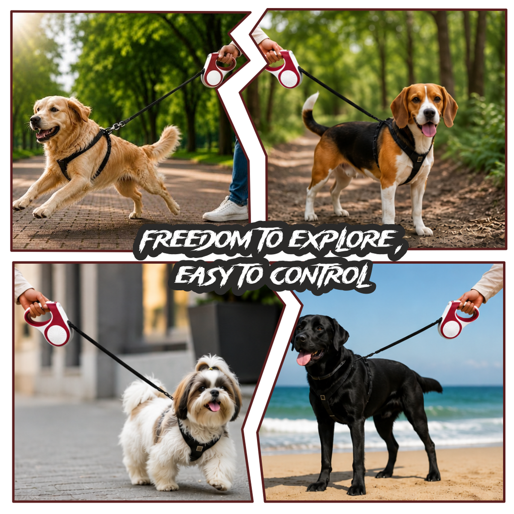 Premium 5m Retractable Dog Leash with Innovative Double Lock System | 16ft Heavy Duty Automatic Extending Pet Walking Leash for Medium & Large Dogs up to 30kg | 3-Gear Control with Double Lock