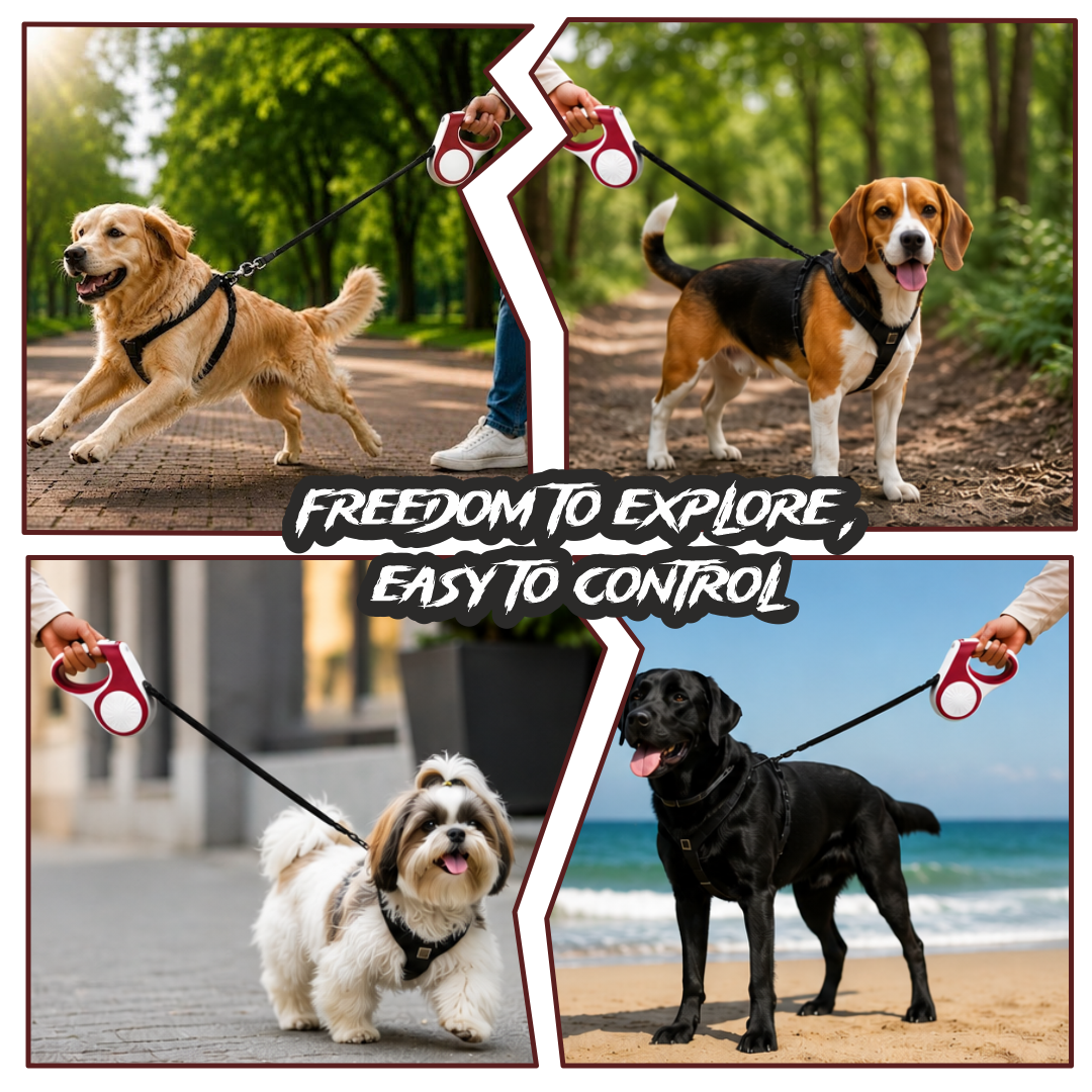 Premium 5m Retractable Dog Leash with Innovative Double Lock System | 16ft Heavy Duty Automatic Extending Pet Walking Leash for Medium & Large Dogs up to 30kg | 3-Gear Control with Double Lock