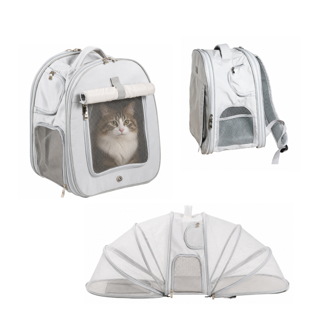Premium 2-in-1 Expandable Pet Carrier Backpack with 180° Mesh Extension Tent | Dual-Comfort Travel Bag with Built-In Safety Leash for Cats & Small Dogs