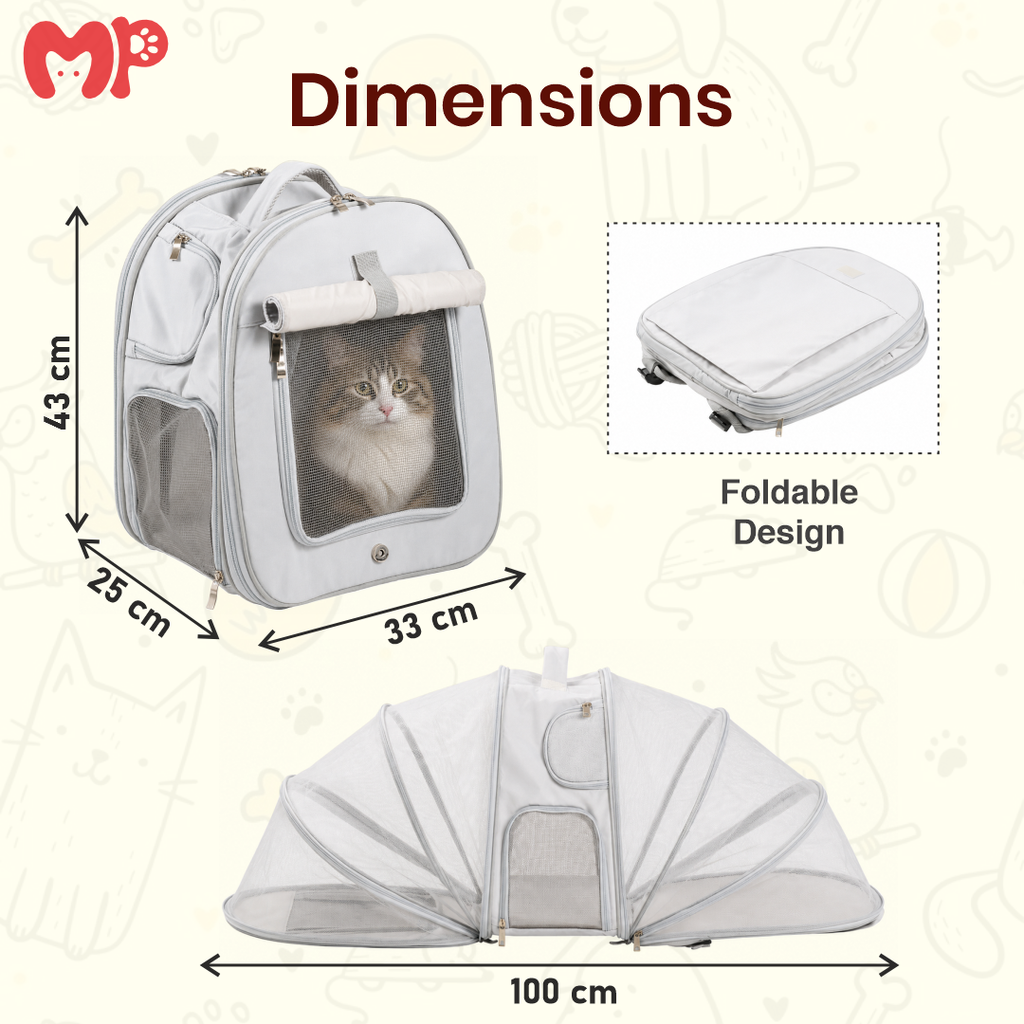 Premium 2-in-1 Expandable Pet Carrier Backpack with 180° Mesh Extension Tent | Dual-Comfort Travel Bag with Built-In Safety Leash for Cats & Small Dogs