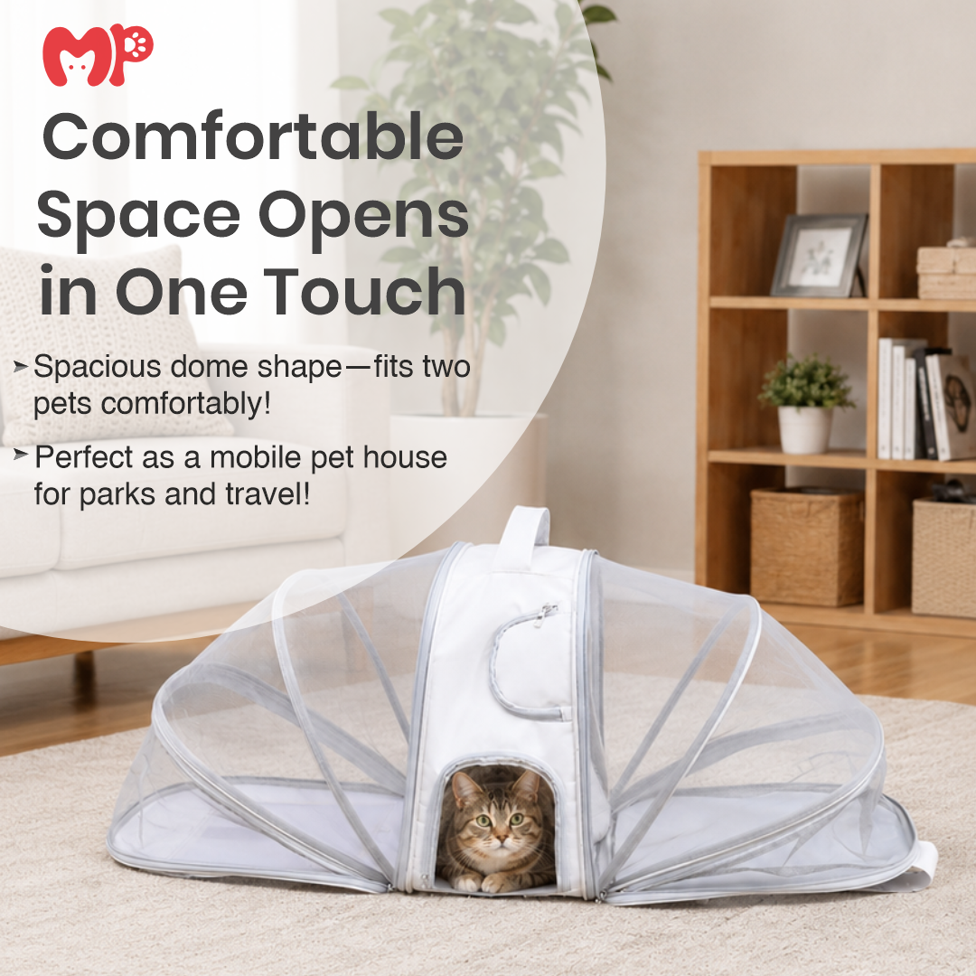 Premium 2-in-1 Expandable Pet Carrier Backpack with 180° Mesh Extension Tent | Dual-Comfort Travel Bag with Built-In Safety Leash for Cats & Small Dogs
