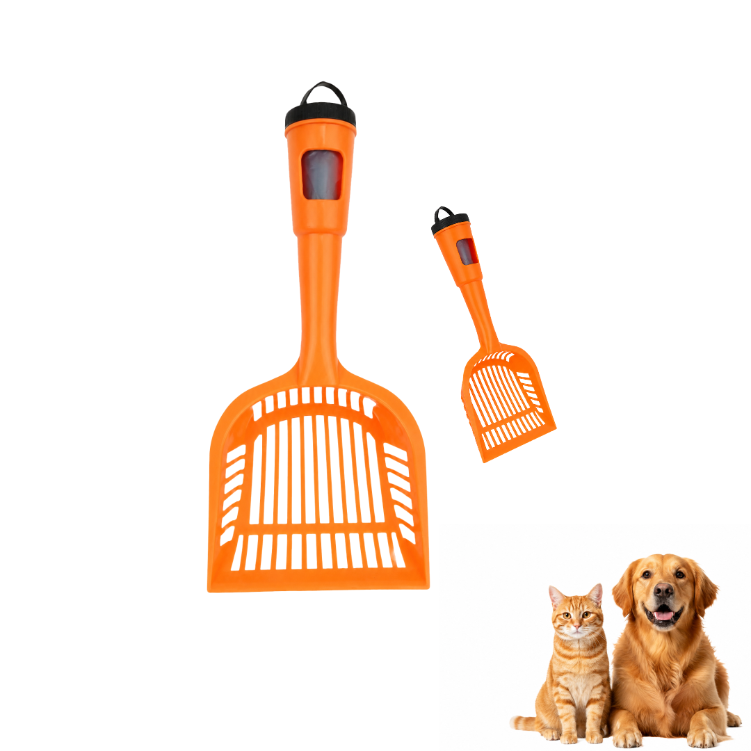2-in-1 Cat Litter Scoop with Integrated Poop Bag Dispenser Handle | Heavy-Duty Detachable Kitty Litter Sifter Shovel Kit Includes 15 Count Waste Refill Bags