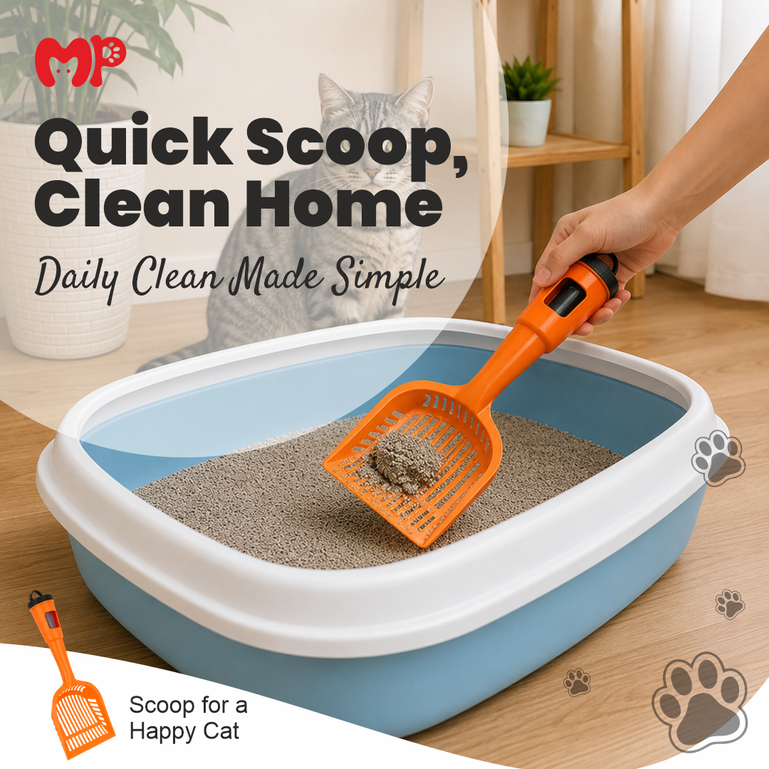 2-in-1 Cat Litter Scoop with Integrated Poop Bag Dispenser Handle | Heavy-Duty Detachable Kitty Litter Sifter Shovel Kit Includes 15 Count Waste Refill Bags
