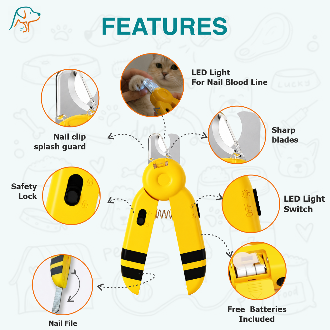 Professional Smart LED Pet Nail Clipper – Precision Claw Trimmer with Blood Line Illuminator | Splash Guard | Hidden Nail File for Dogs and Cats