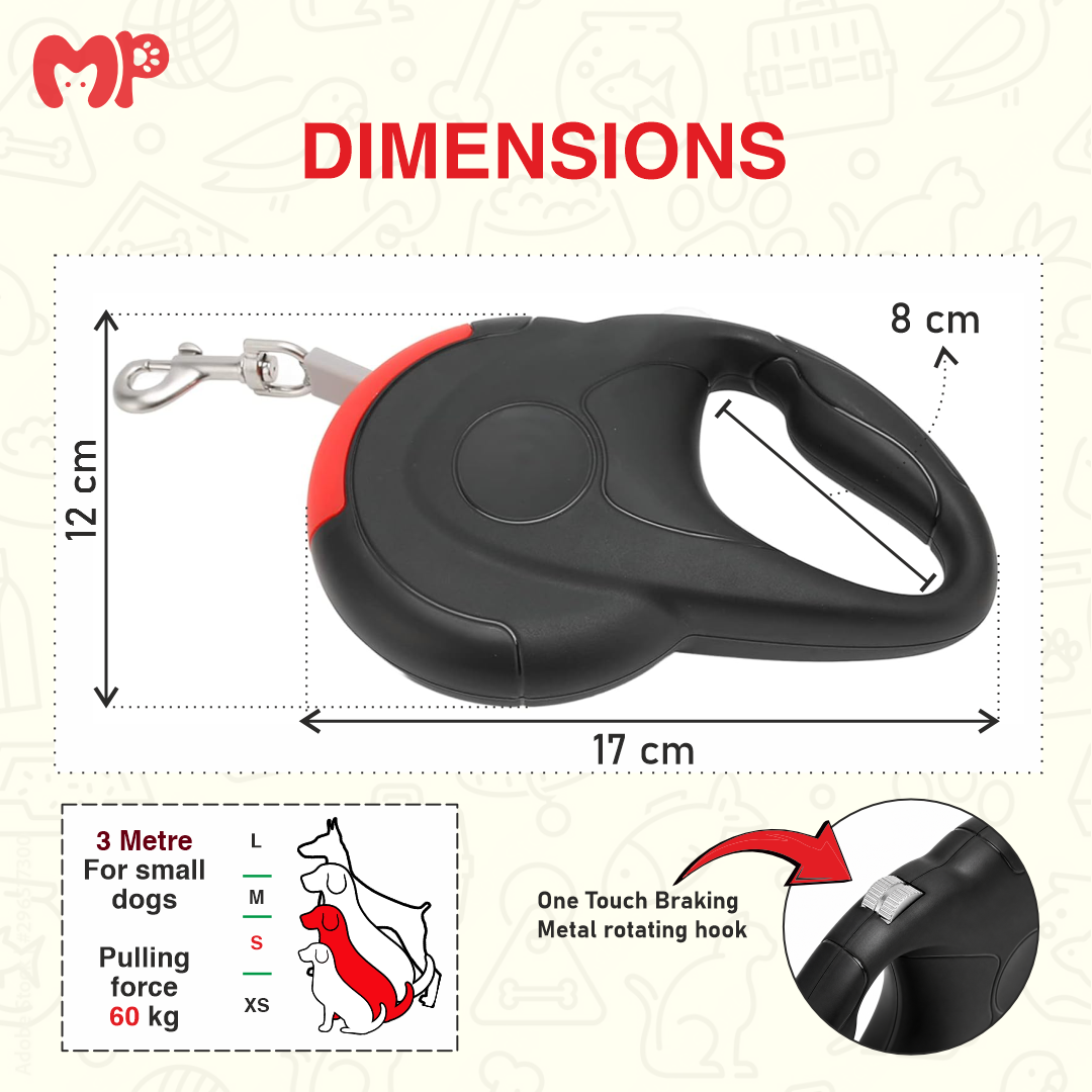 Premium Retractable Dog Leash with One-Touch Braking Mechanics | Dual-Action Spring Traction & Lock Extension Lead for Small to Medium Dogs (3-Meter)
