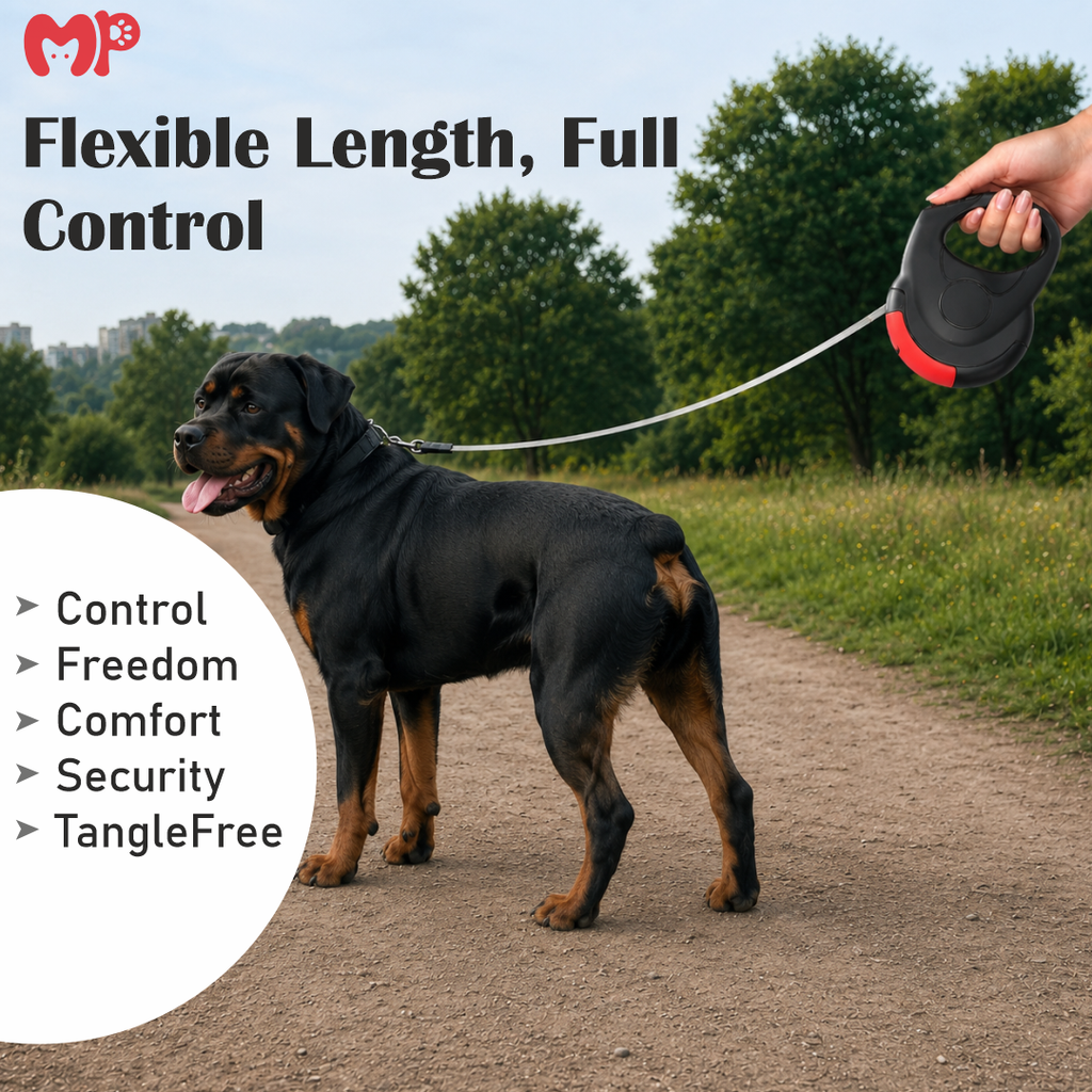 Premium Retractable Dog Leash with One-Touch Braking Mechanics | Dual-Action Spring Traction & Lock Extension Lead for Small to Medium Dogs (3-Meter)
