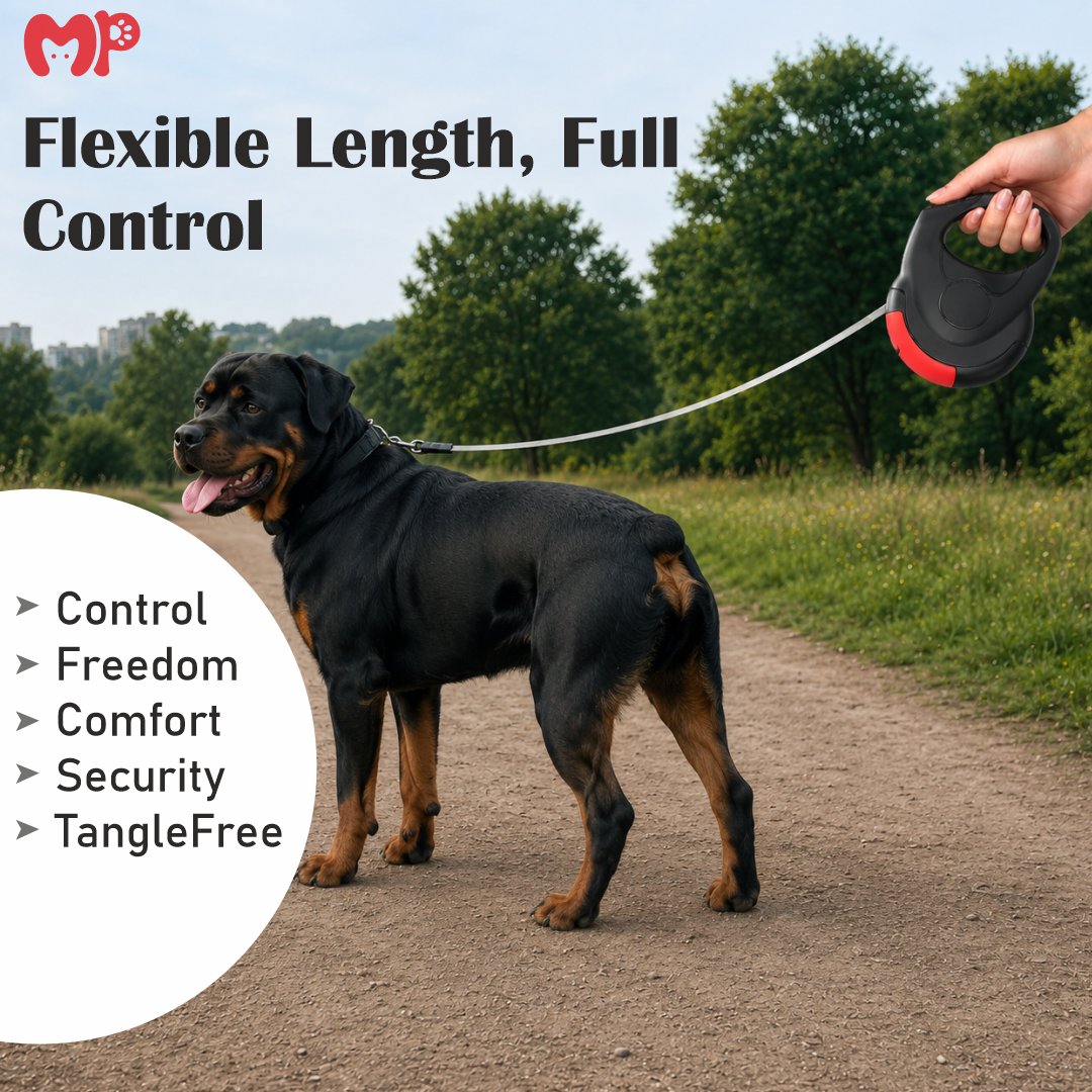 Premium Retractable Dog Leash with One-Touch Braking Mechanics | Dual-Action Spring Traction & Lock Extension Lead for Small to Medium Dogs (3-Meter)