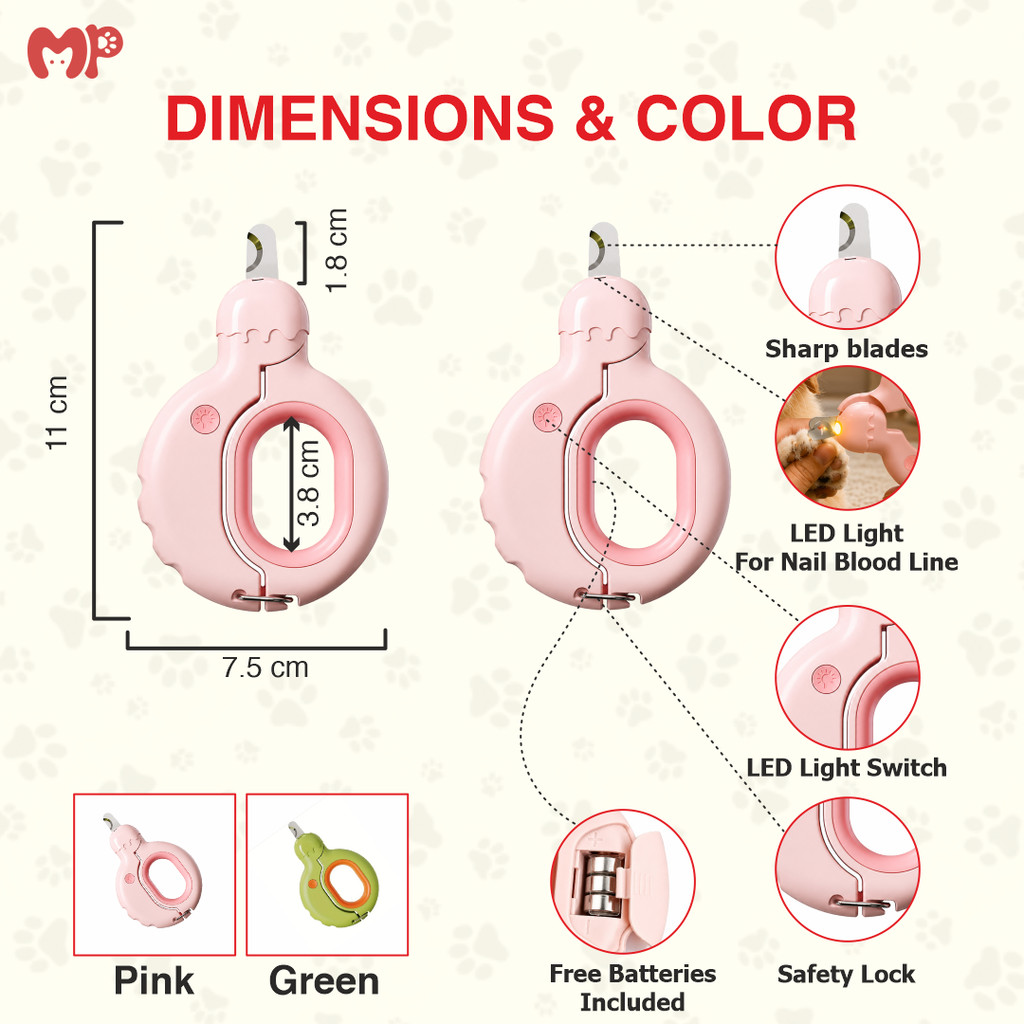 Premium Ergonomic Circular Pet Nail Clipper with Built-in LED Light | Sharp Stainless Steel Blades | Safety Lock | Spring Action Trimmer | Battery-Powered Safe Claw Clipper for Dogs and Cats