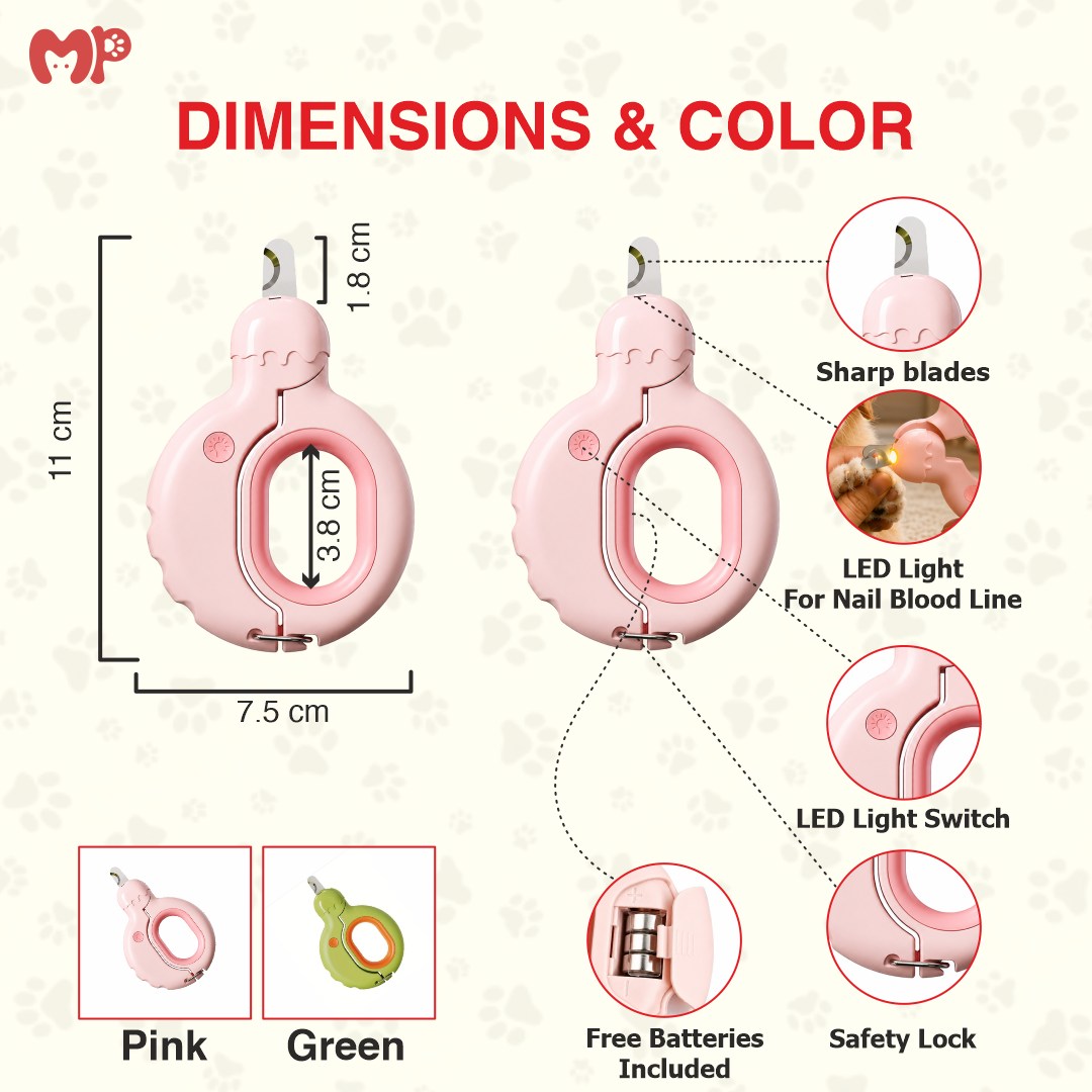 Premium Ergonomic Circular Pet Nail Clipper with Built-in LED Light | Sharp Stainless Steel Blades | Safety Lock | Spring Action Trimmer | Battery-Powered Safe Claw Clipper for Dogs and Cats