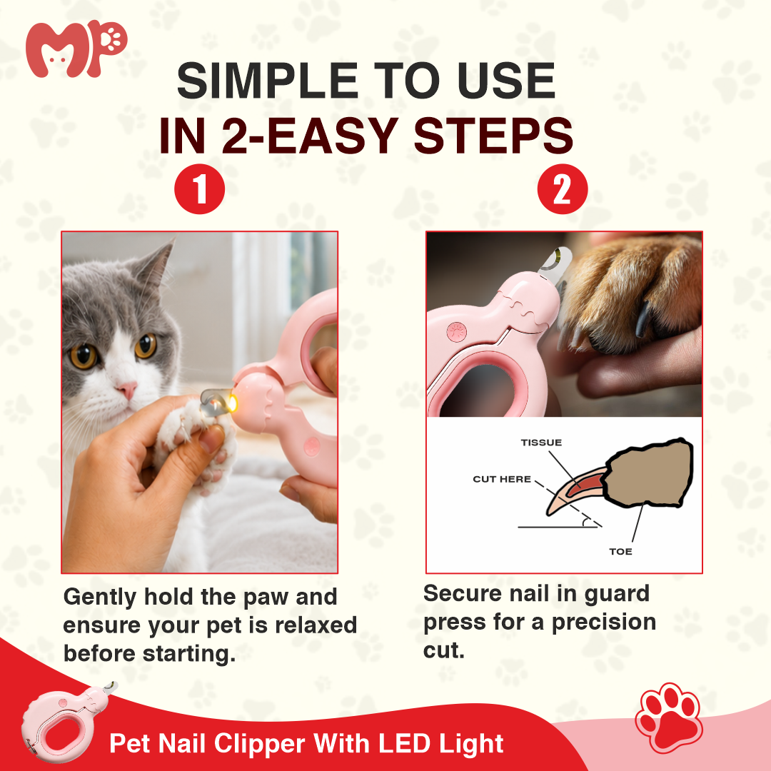 Premium Ergonomic Circular Pet Nail Clipper with Built-in LED Light | Sharp Stainless Steel Blades | Safety Lock | Spring Action Trimmer | Battery-Powered Safe Claw Clipper for Dogs and Cats
