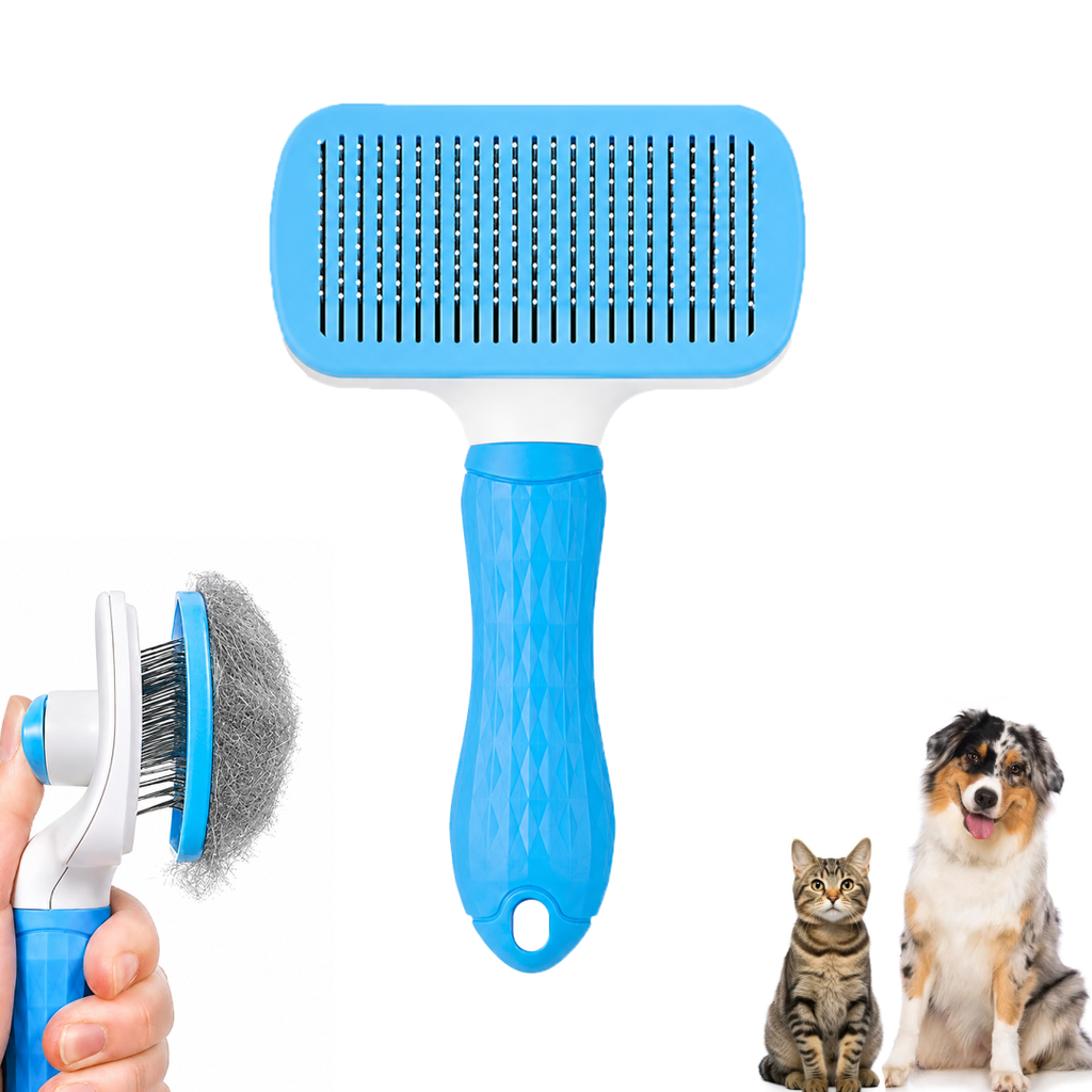 Premium Self-Cleaning Slicker Brush for Dogs and Cats | Professional Pet Grooming & De-shedding Tool with Massage Bristles and One-Click Fur Release Button | Available in Round and Square Shapes