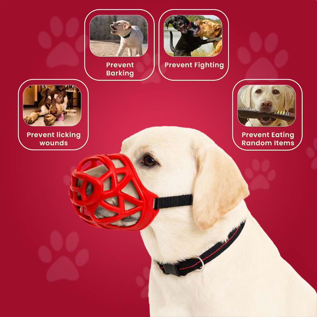 Muzzle For Dogs | Red Silicone | Anti Barking |Anti Chewing | Breathable