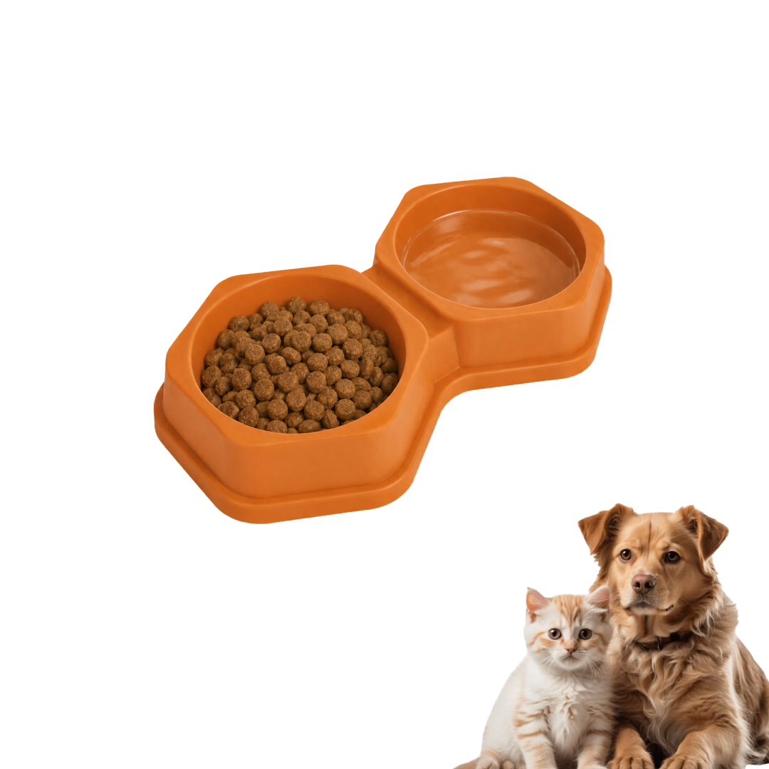 Premium Hexagon Double Pet Bowl for Food and Water | Non-Slip Dual Station Feeding & Watering Diner with Anti-Skid Rubber Feet for Small to Medium Dogs | Puppies | Cats
