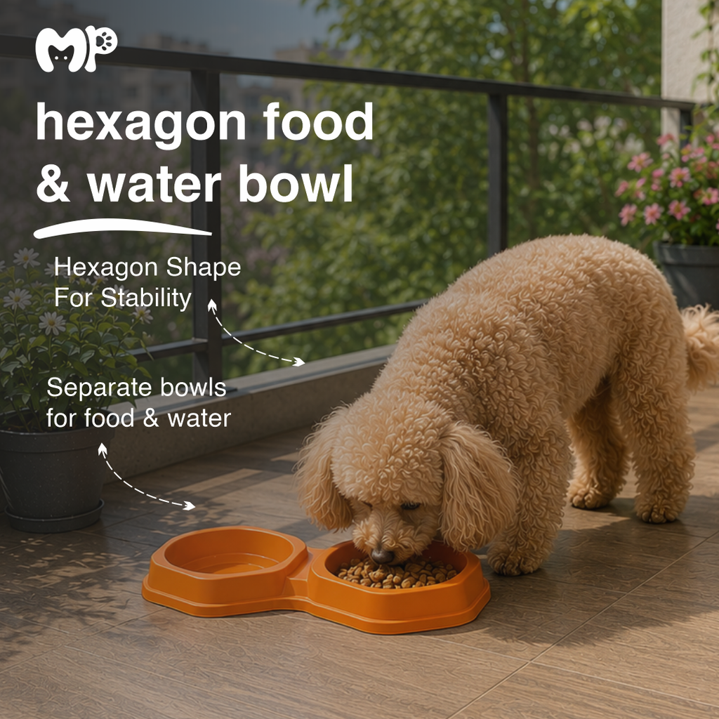 Premium Hexagon Double Pet Bowl for Food and Water | Non-Slip Dual Station Feeding & Watering Diner with Anti-Skid Rubber Feet for Small to Medium Dogs | Puppies | Cats